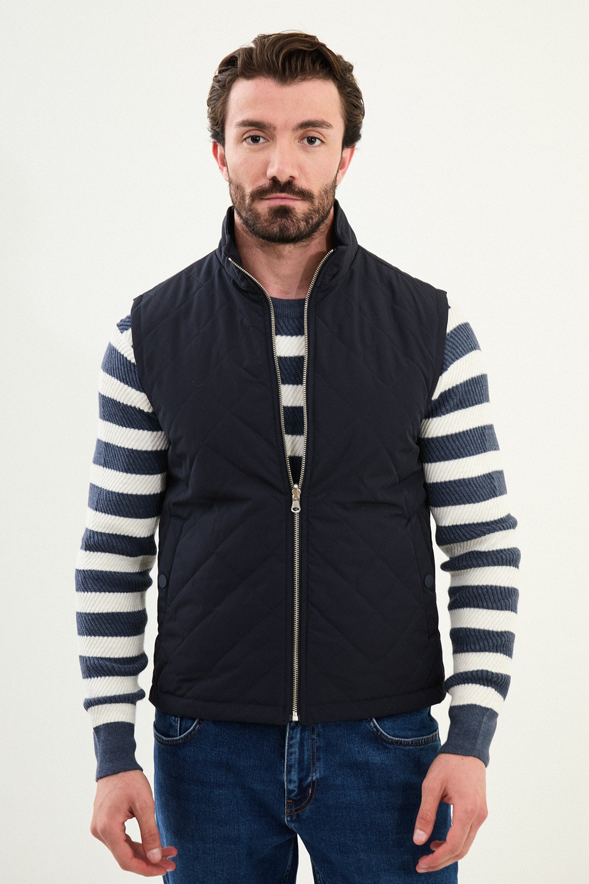 Çift Taraflı Slim Fit Hakim Yaka Erkek Yelek - Lacivert