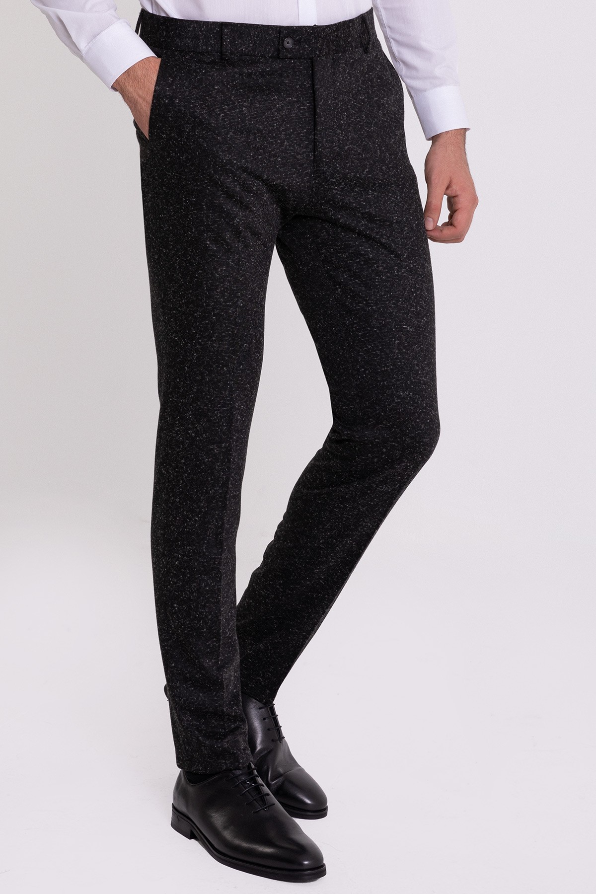Desenli Super Slim Fit Erkek Pantolon - Siyah