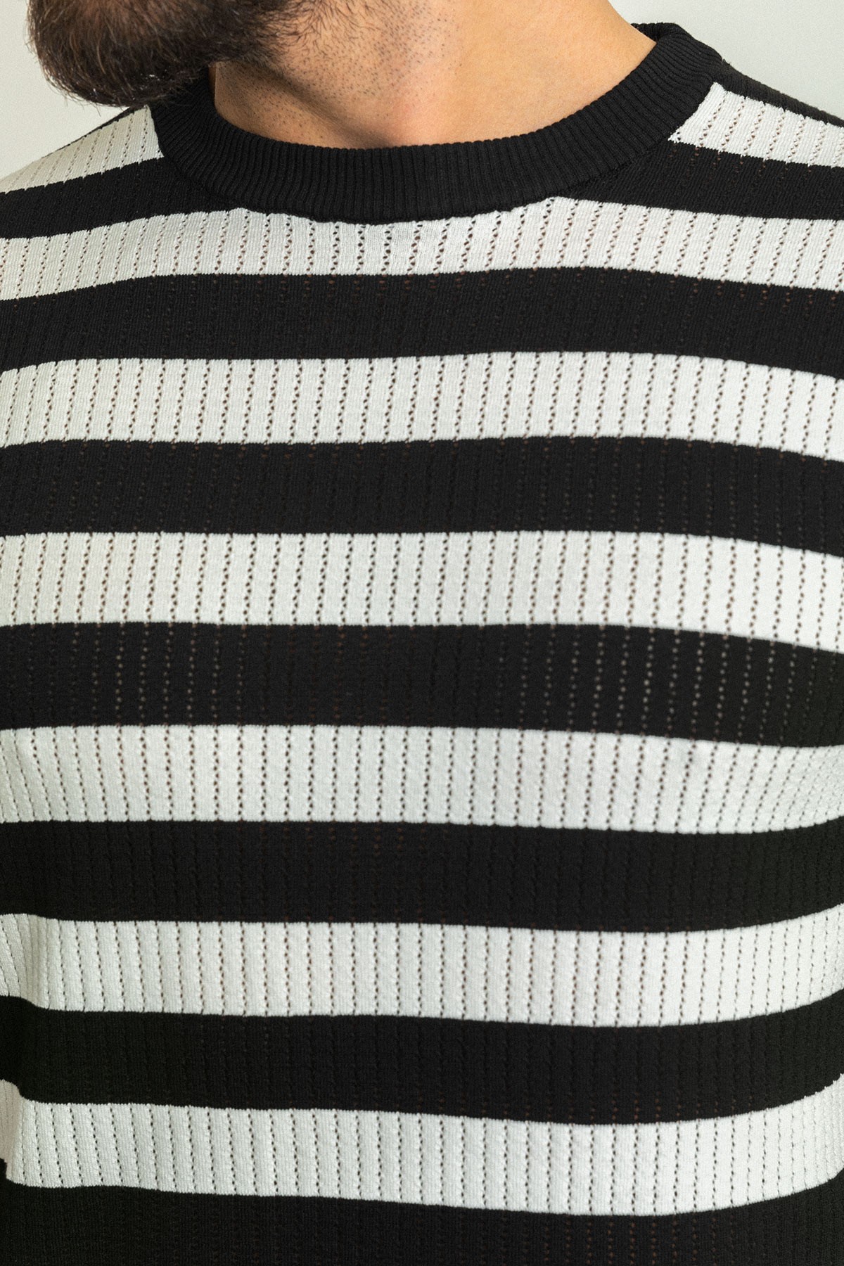 Yatay Çizgili Slim Fit Bisiklet Yaka Erkek Triko T-Shirt