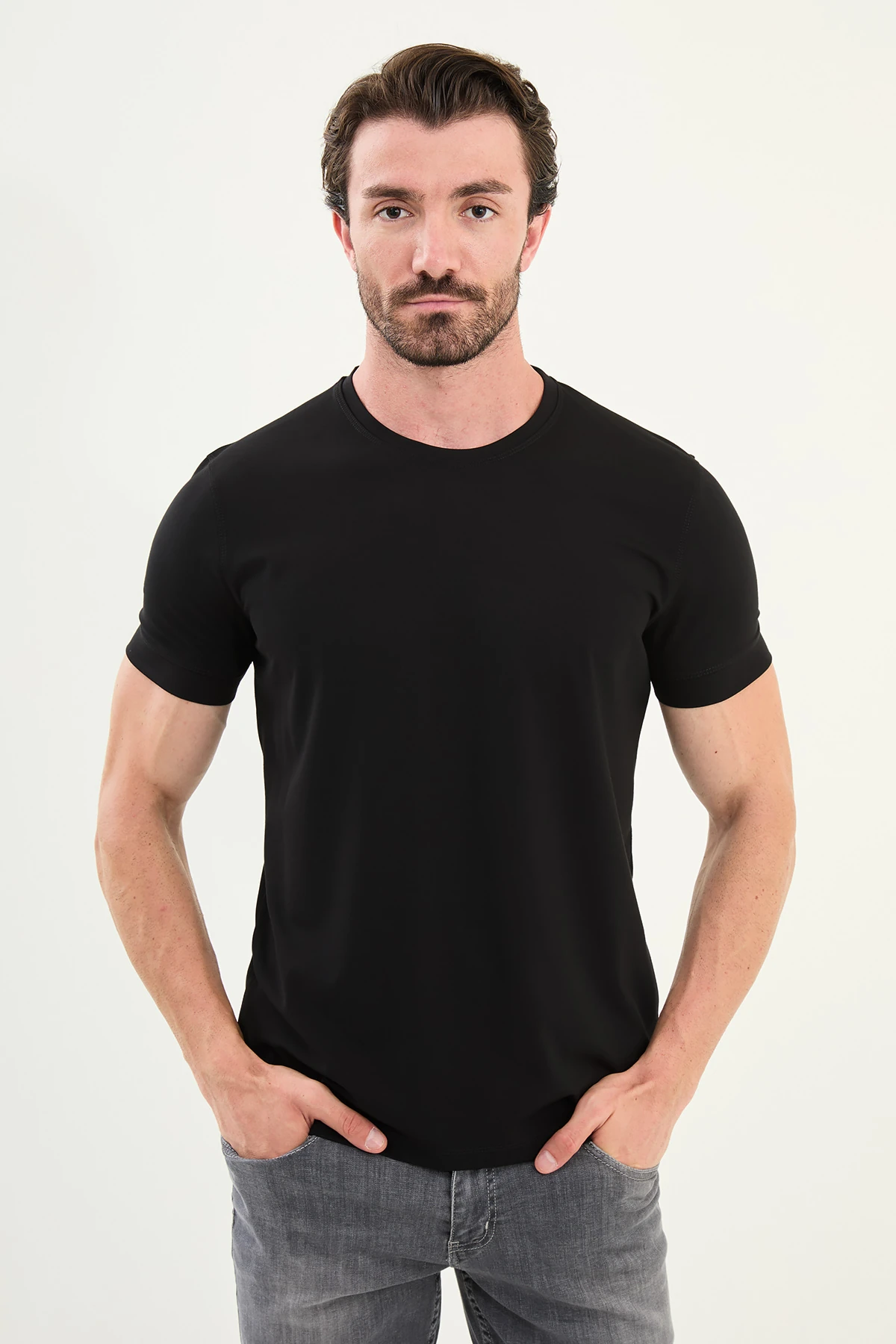 Düz Slim Fit Bisiklet Yaka Basic Erkek T-Shirt - Siyah