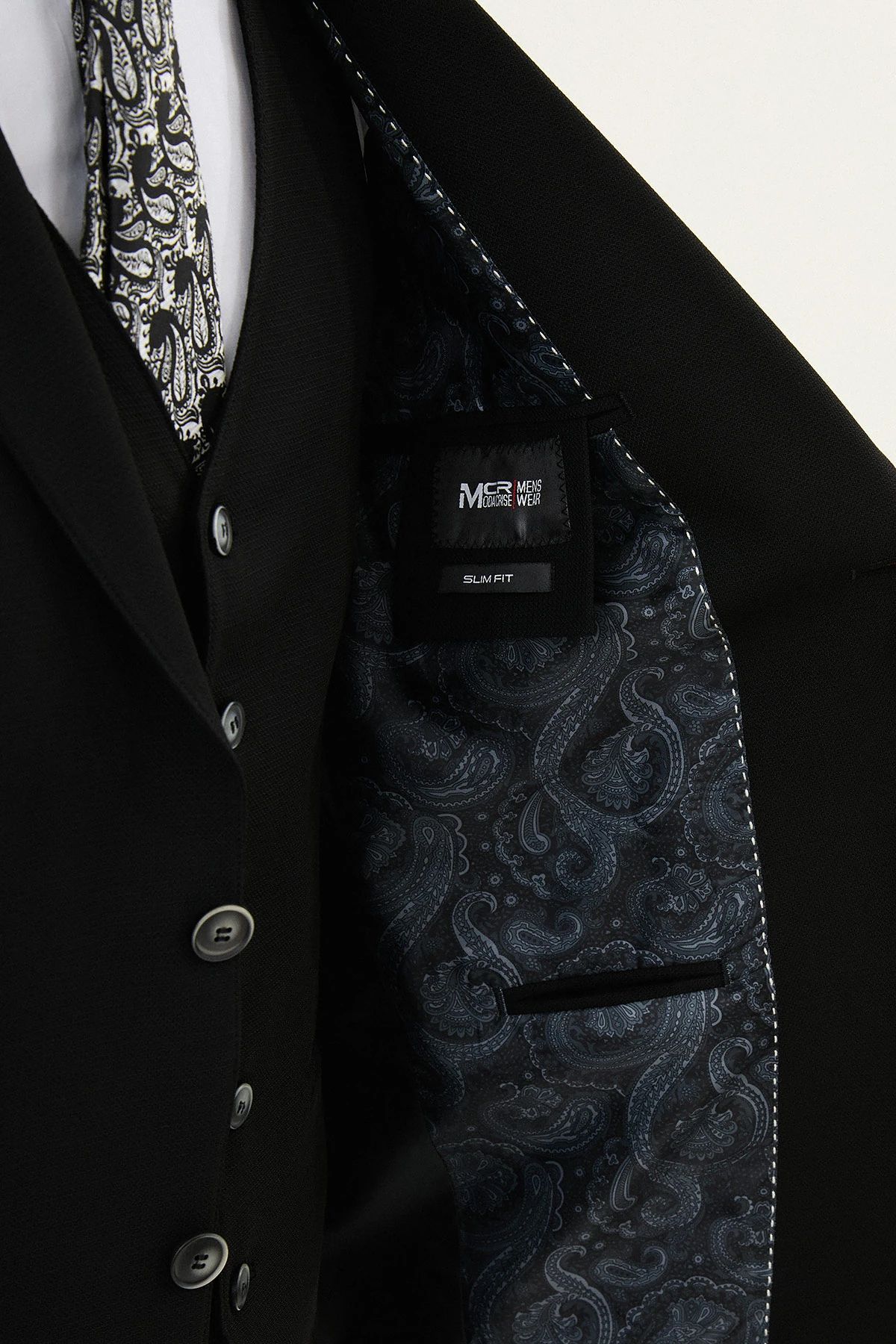 Dokulu Slim Fit Mono Yaka Erkek Takım Elbise