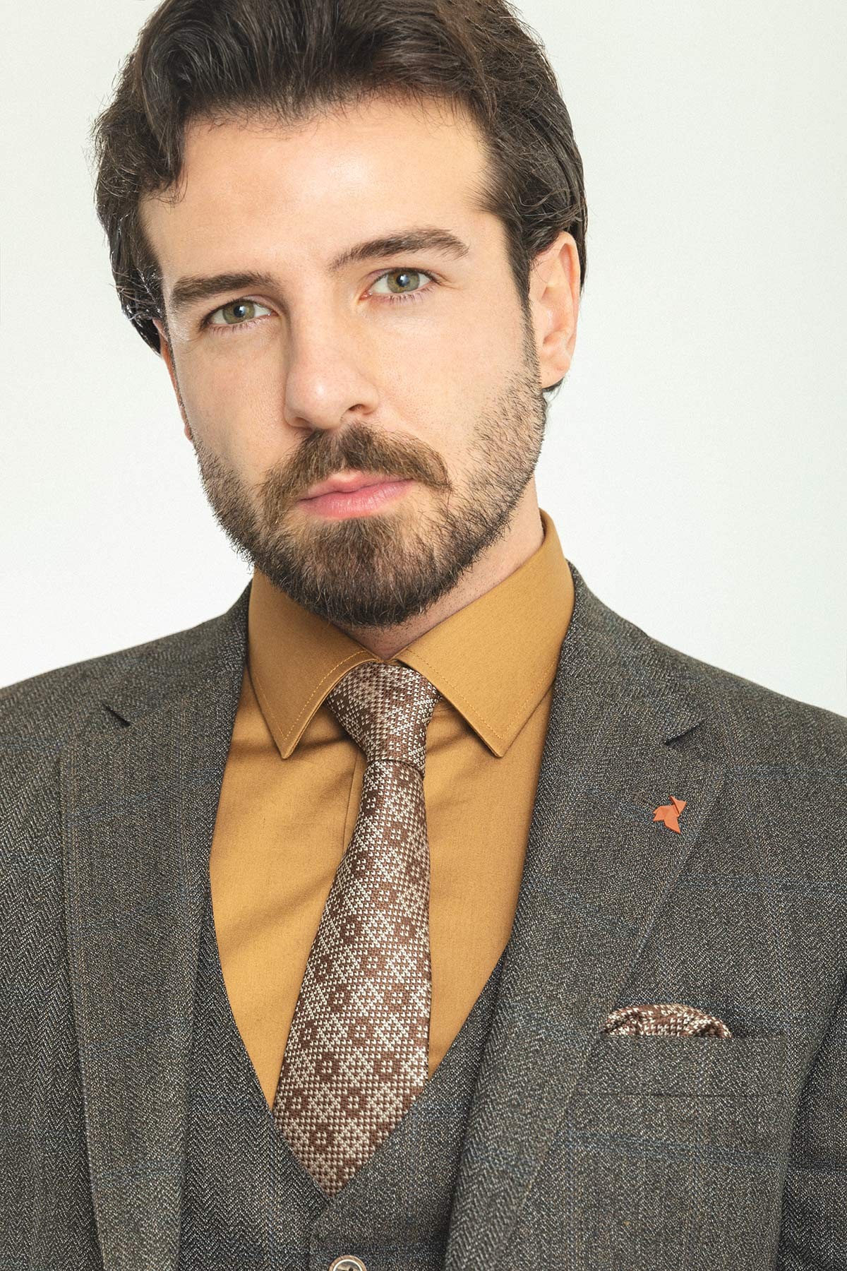 Ekoseli Slim Fit Mono Yaka Yün Erkek Takım Elbise