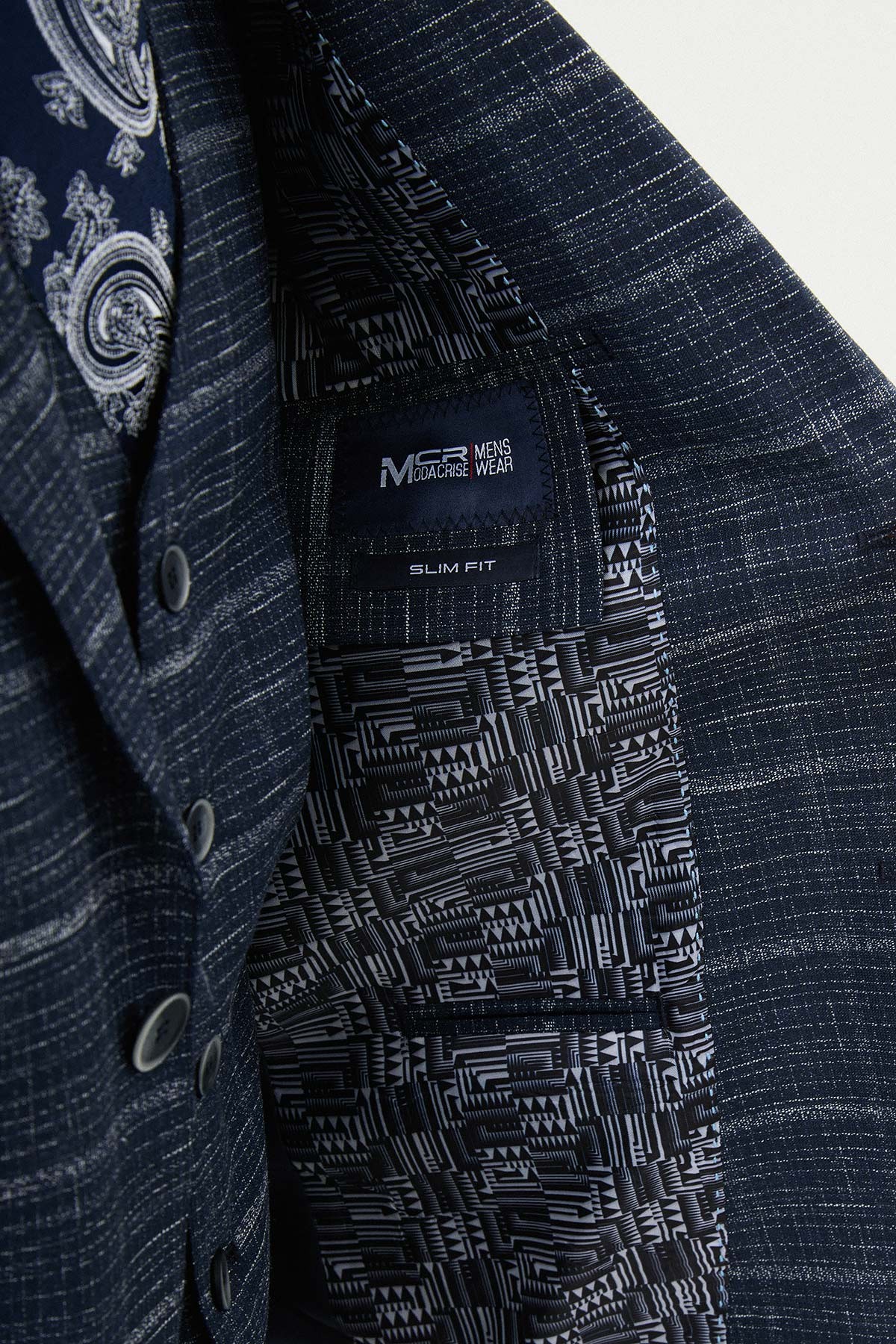 Ekoseli Slim Fit Mono Yaka Klasik Erkek Takım Elbise