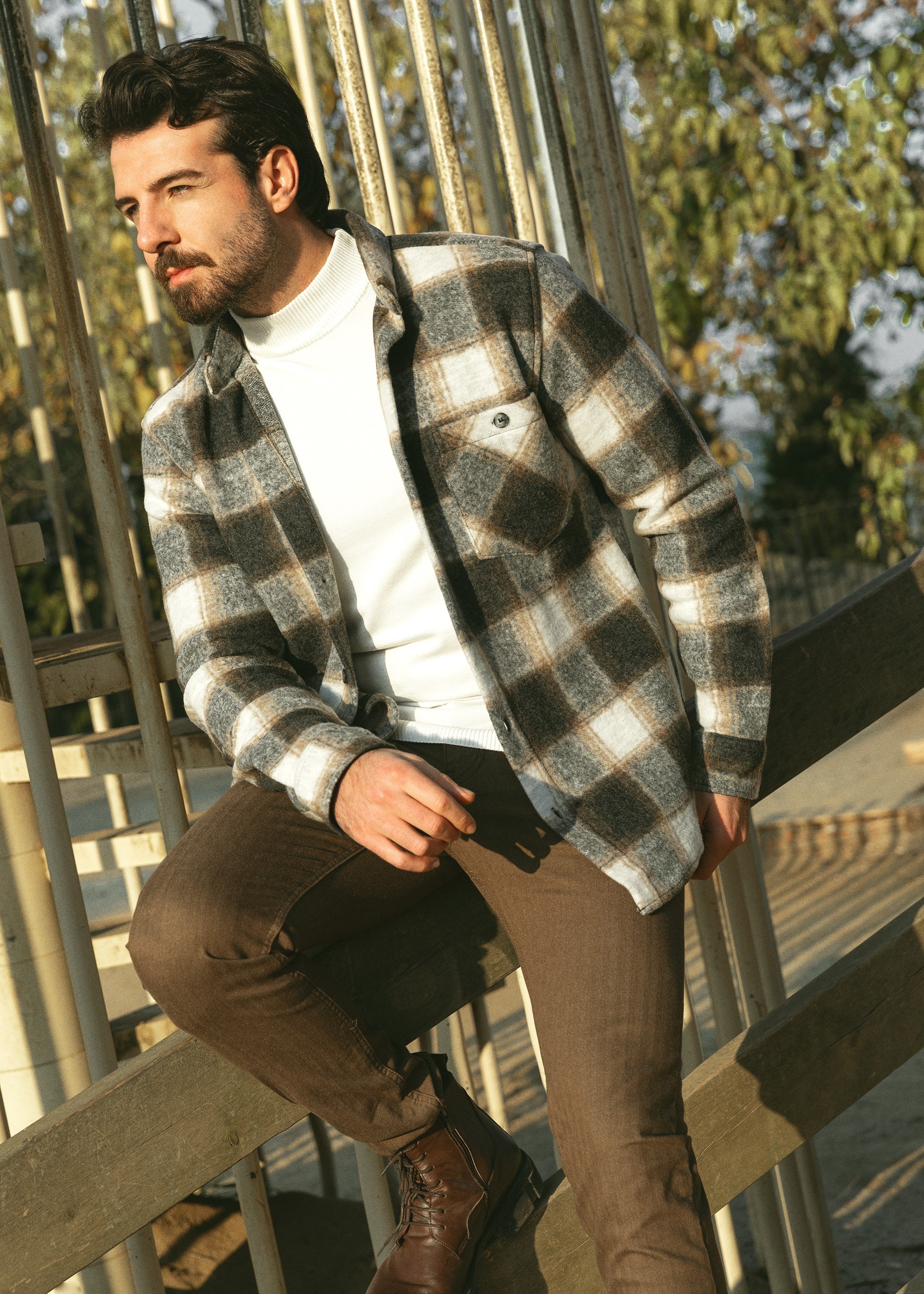Kareli Slim Fit Yün Oduncu Erkek Gömlek