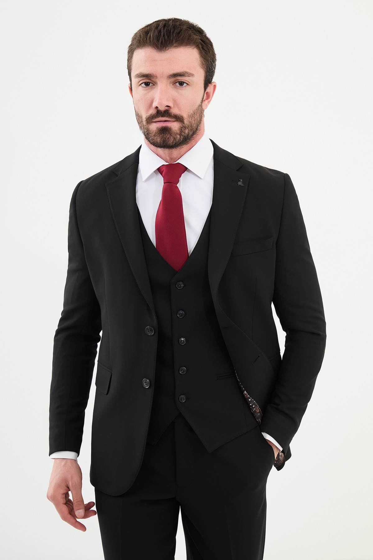 Düz Slim Fit Mono Yaka Yün Erkek Takım Elbise