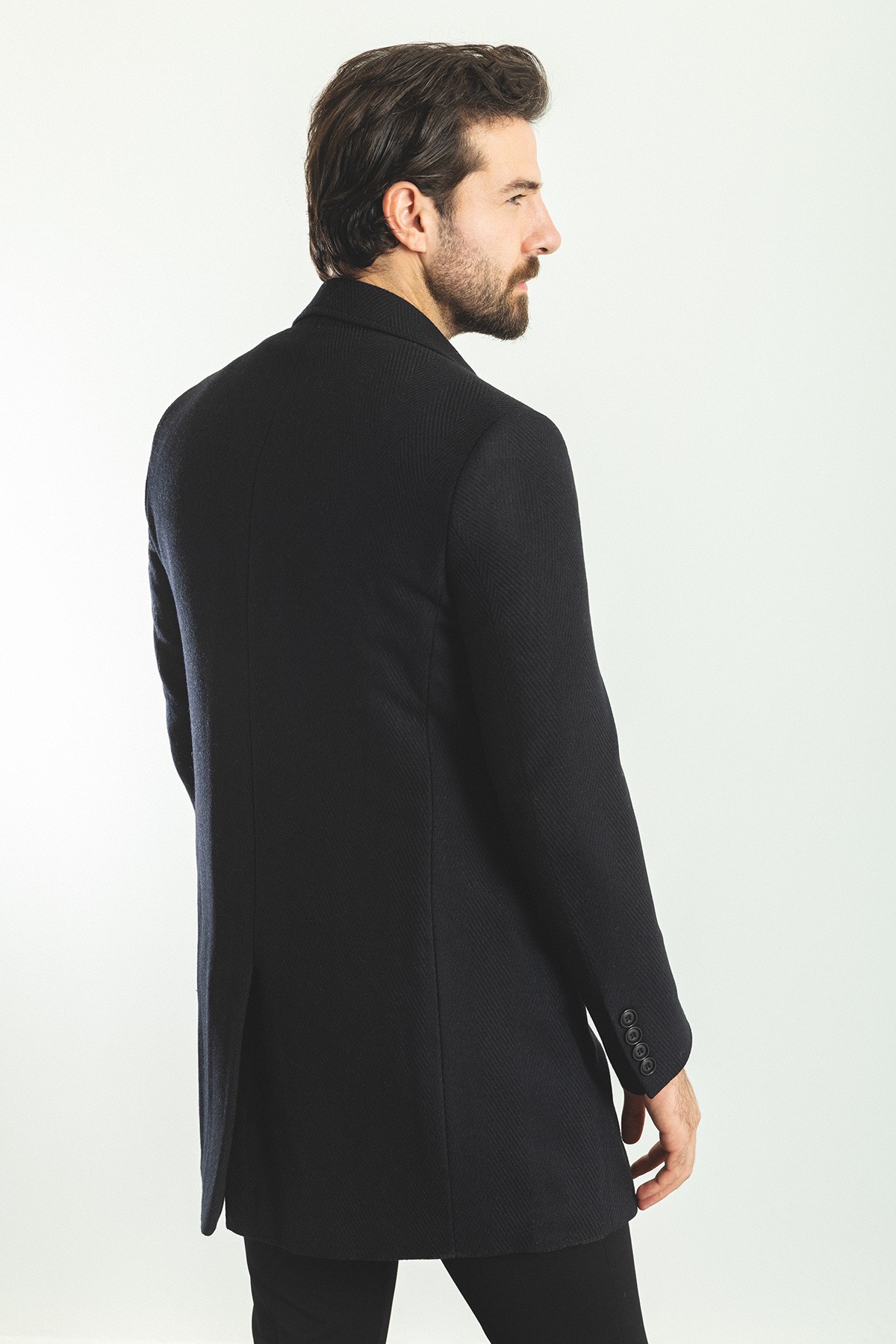 Desenli Slim Fit Mono Yaka Yün Erkek Kaban