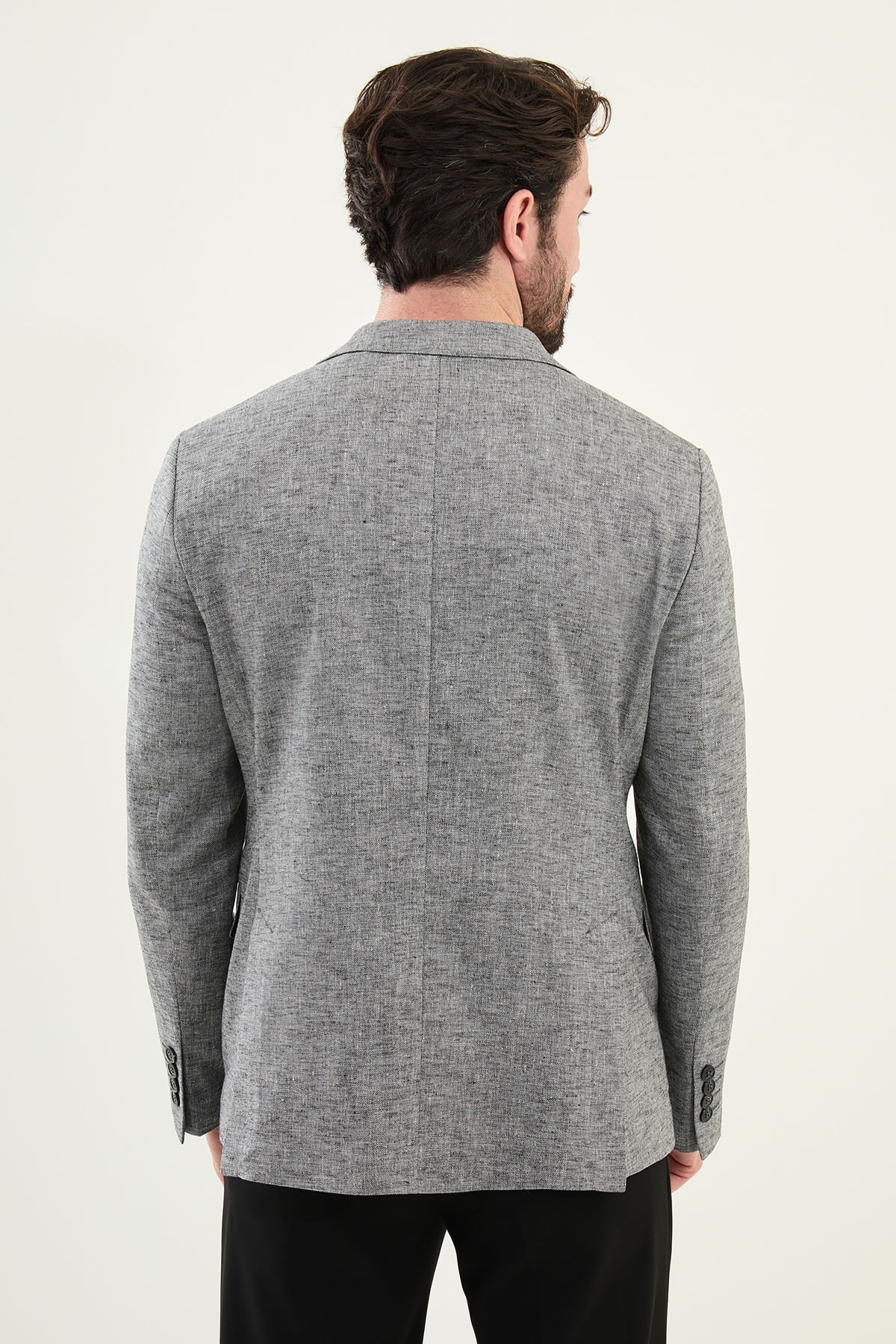 Kırçıllı Slim Fit Mono Yaka Keten Erkek Ceket