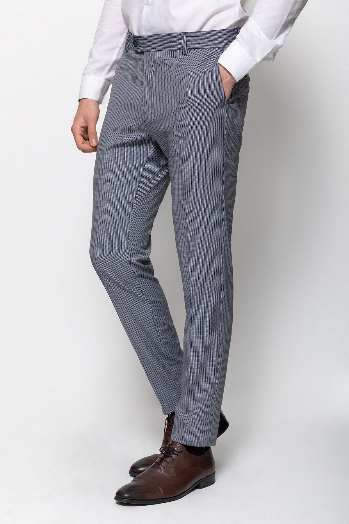Kareli Super Slim Fit Erkek Pantolon - Lacivert