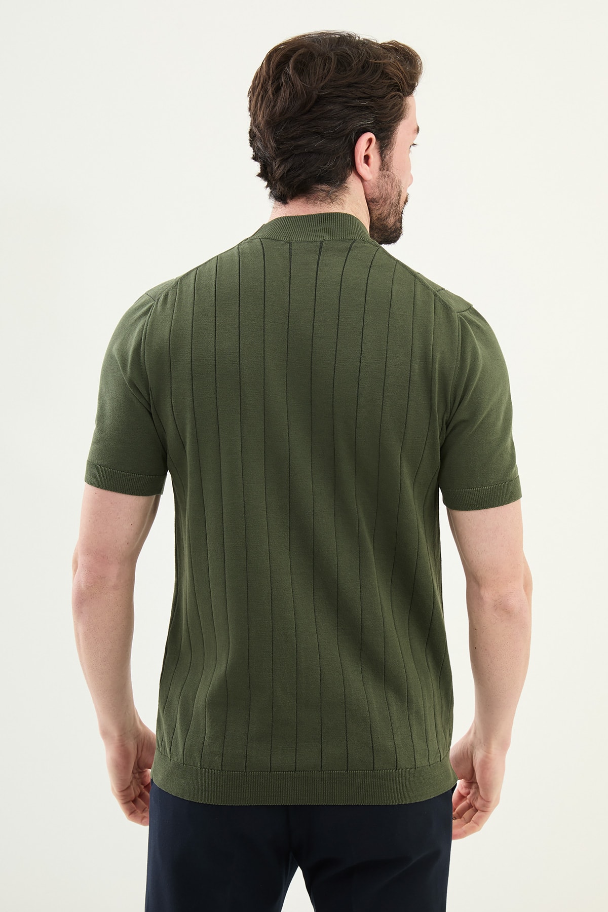 Çizgili Slim Fit Yarım Balıkçı Yaka Erkek Triko T-Shirt