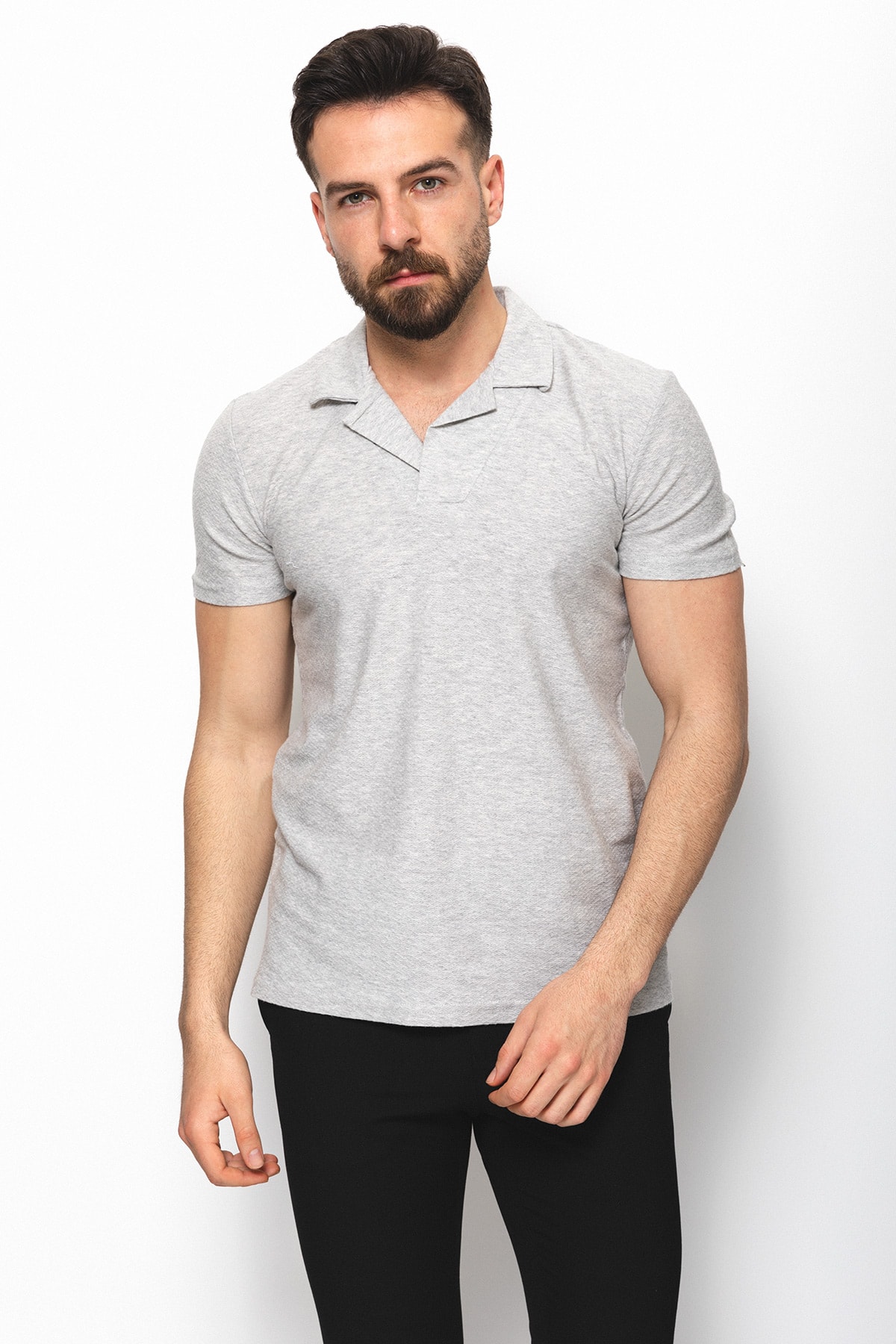 Desenli Slim Fit Apaç Yaka Erkek T-Shirt