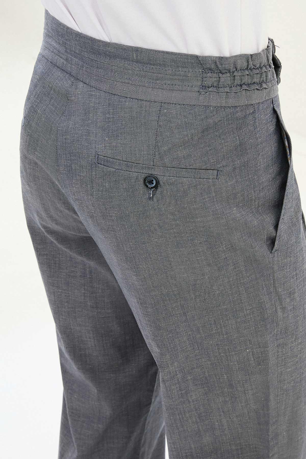 Düz Slim Fit Beli Lastikli Keten Erkek Pantolon