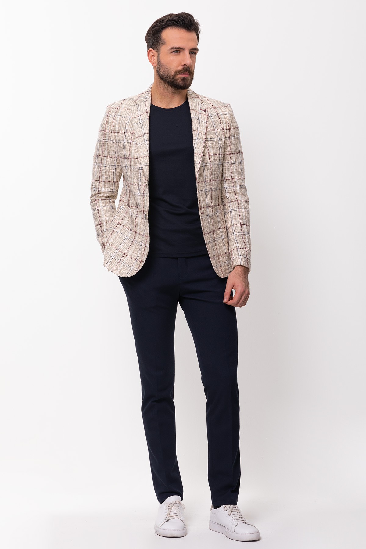 Ekoseli Slim Fit Erkek Ceket