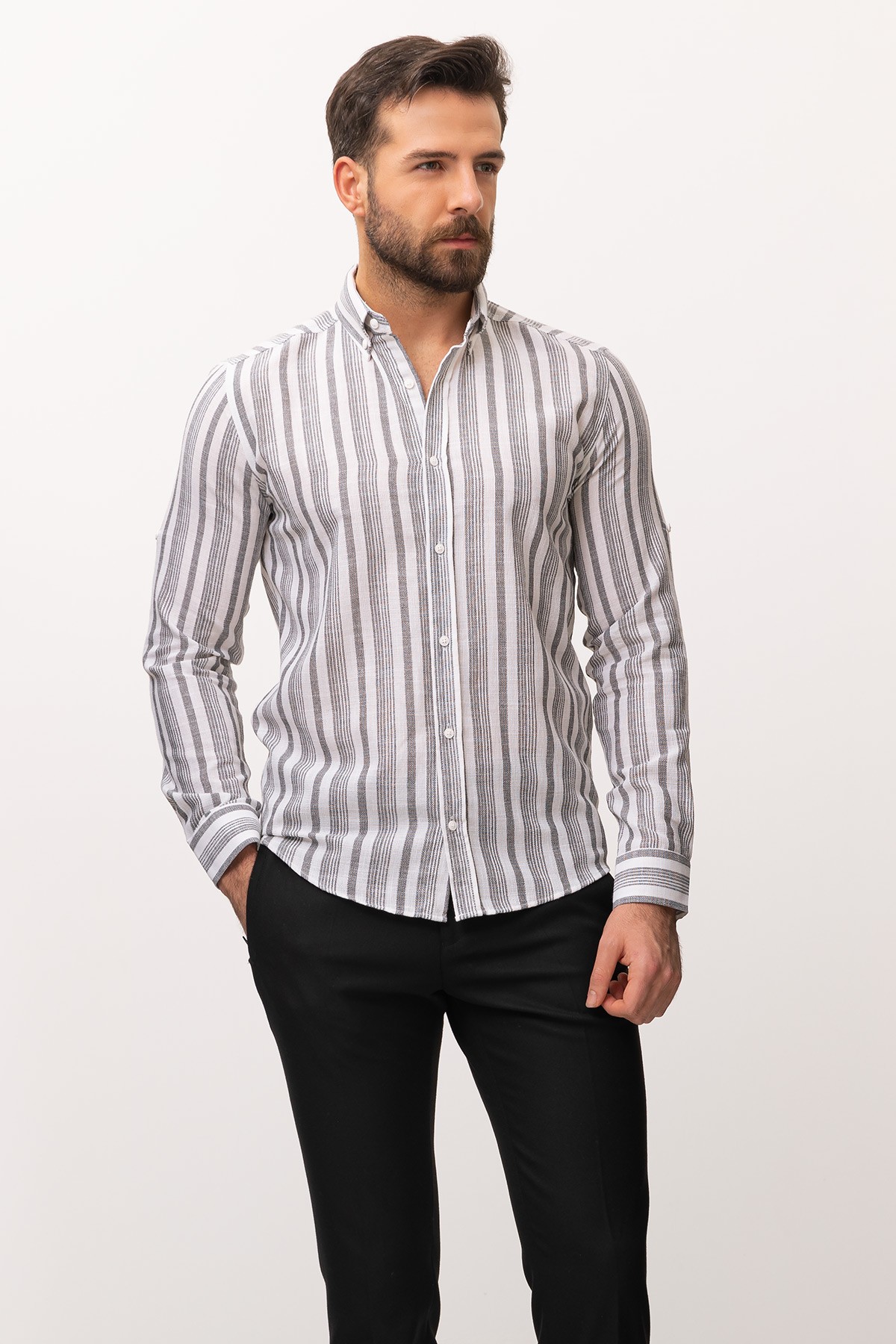 Cizgili Slim Fit Erkek Gömlek