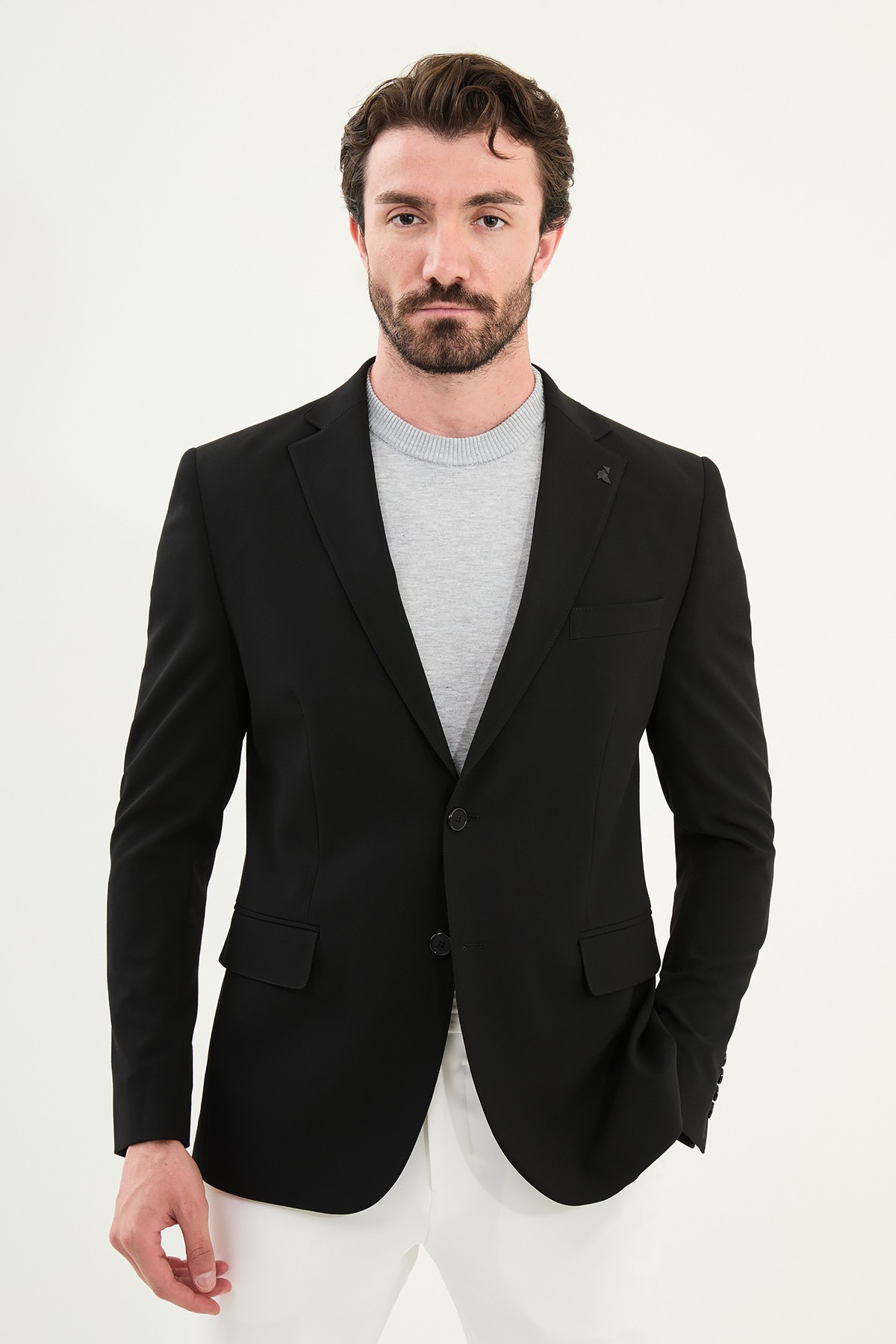 Düz Slim Fit Mono Yaka Klasik Erkek Ceket