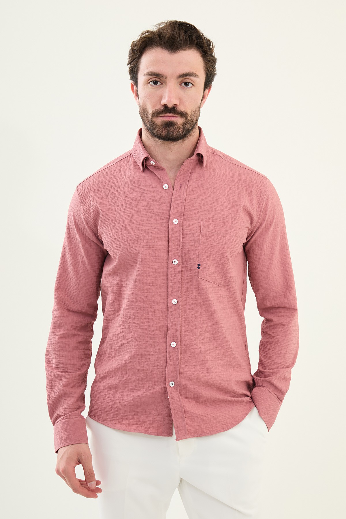 Gömlek Alttan Düğmeli - Pembe