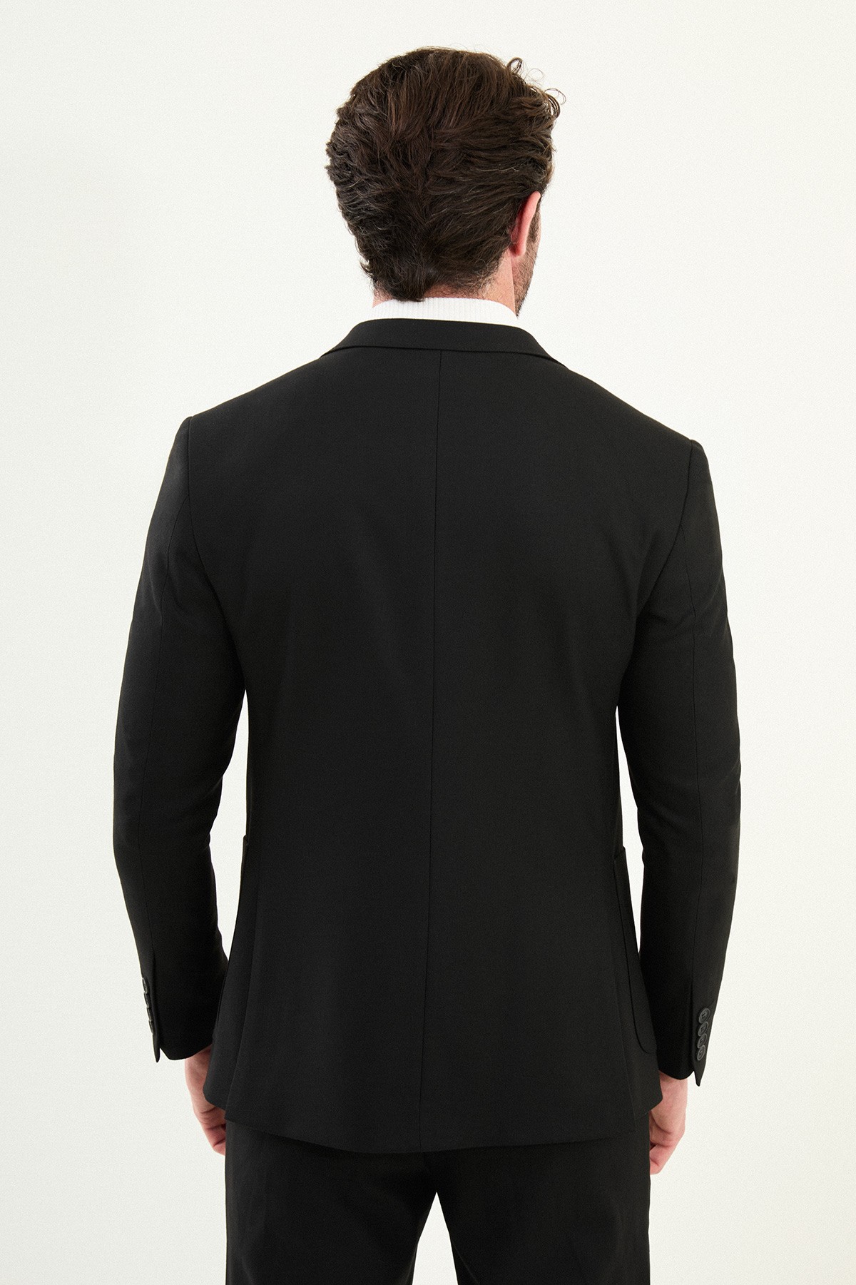 Düz Slim Fit Torba Cep Beli Lastikli İpli Yün Erkek Takım Elbise
