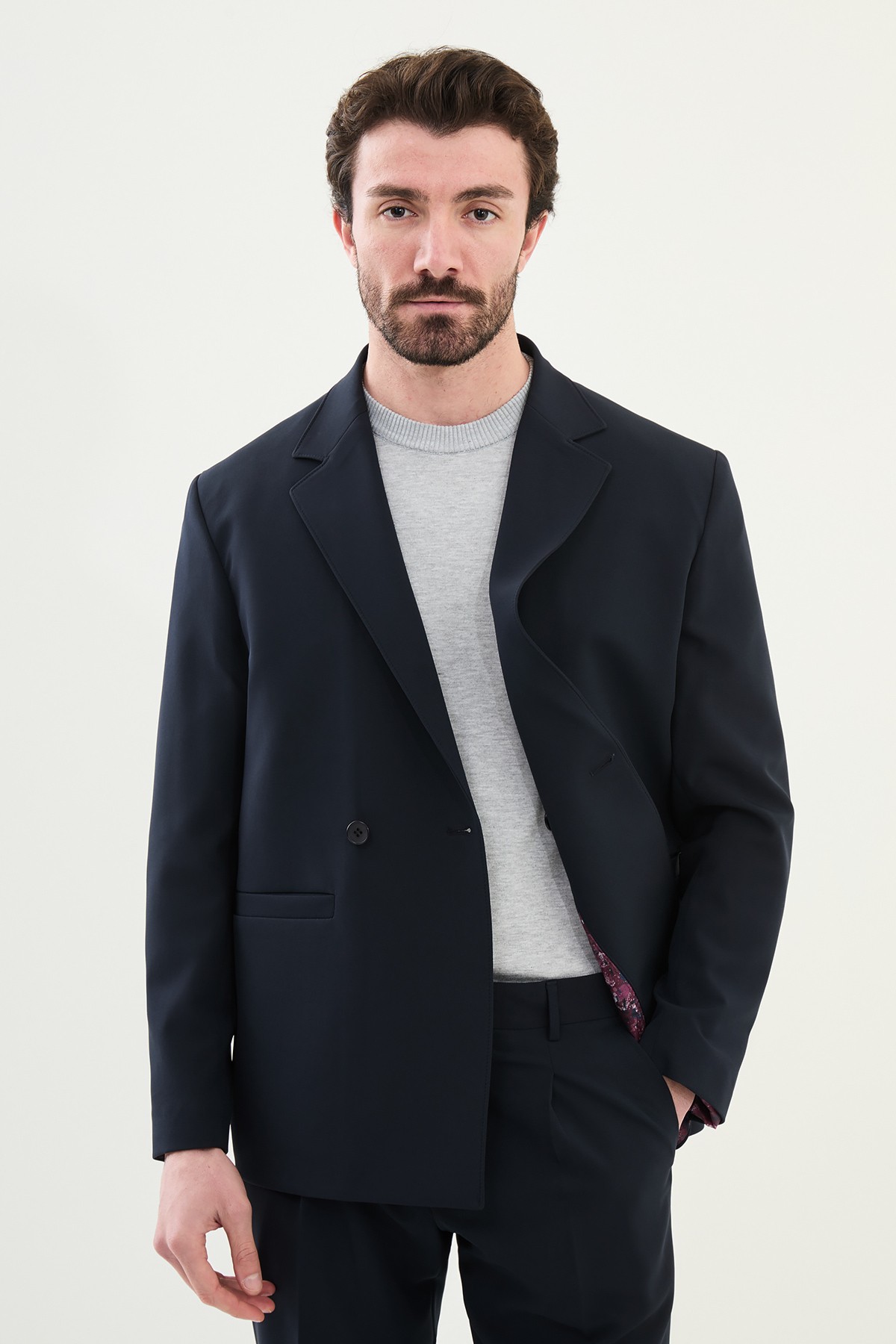 Düz Slim Fit Mono Yaka Kruvaze Erkek Takım Elbise