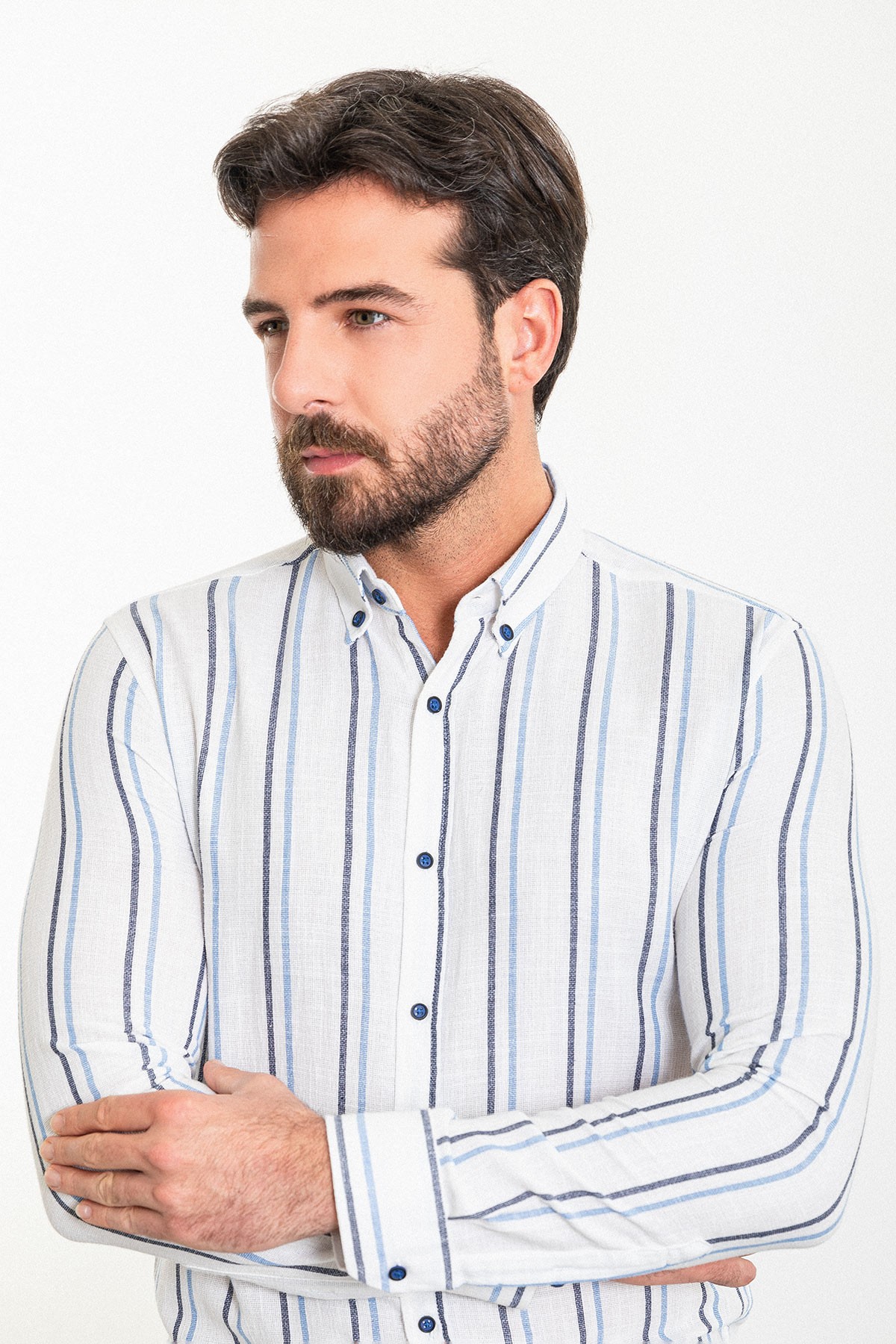Çizgili Slim Fit Uzun Kollu Erkek Gömlek