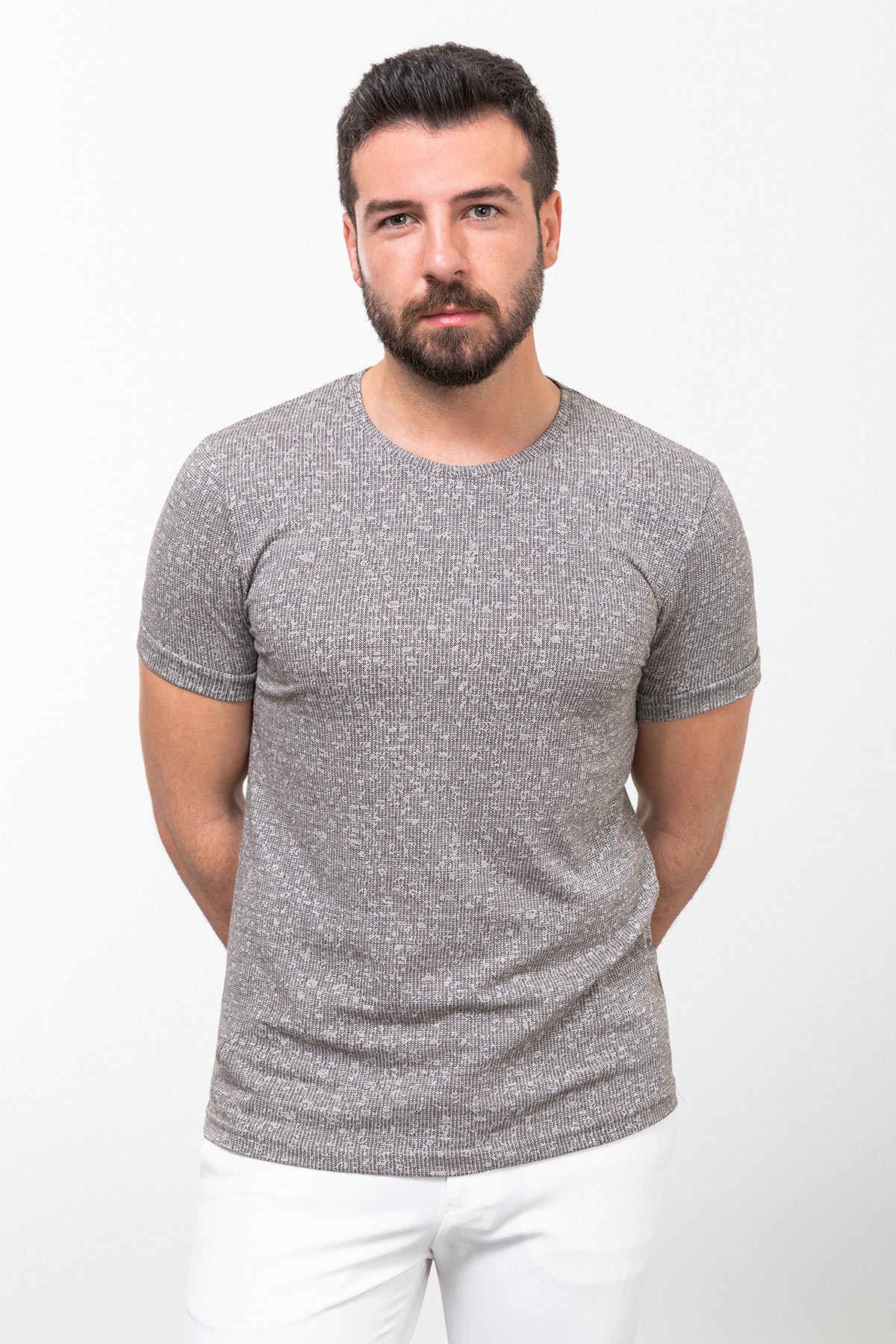 Desenli Slim Fit Bisiklet Yaka Erkek T-Shirt