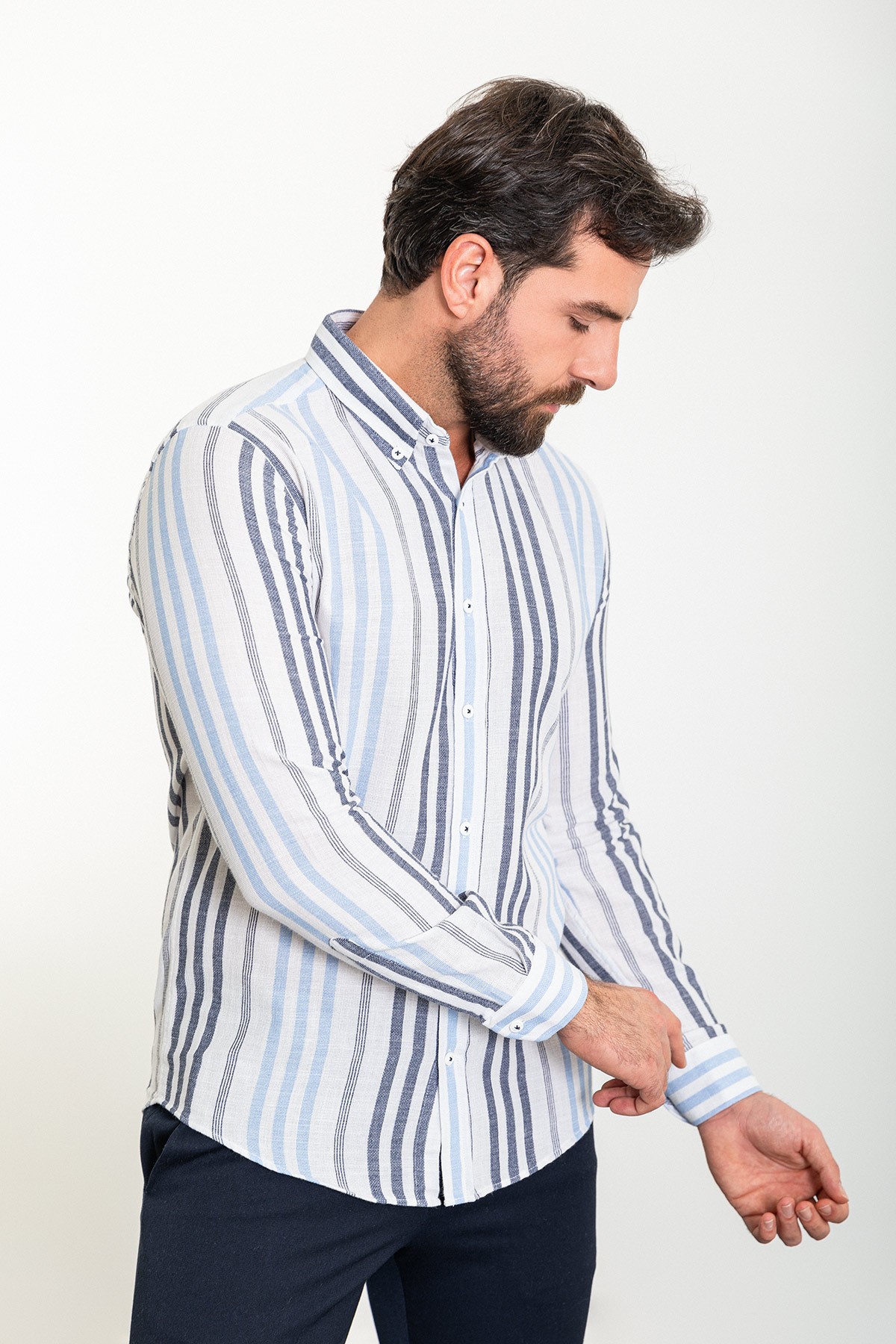 Çizgili Slim Fit Uzun Kollu Erkek Gömlek