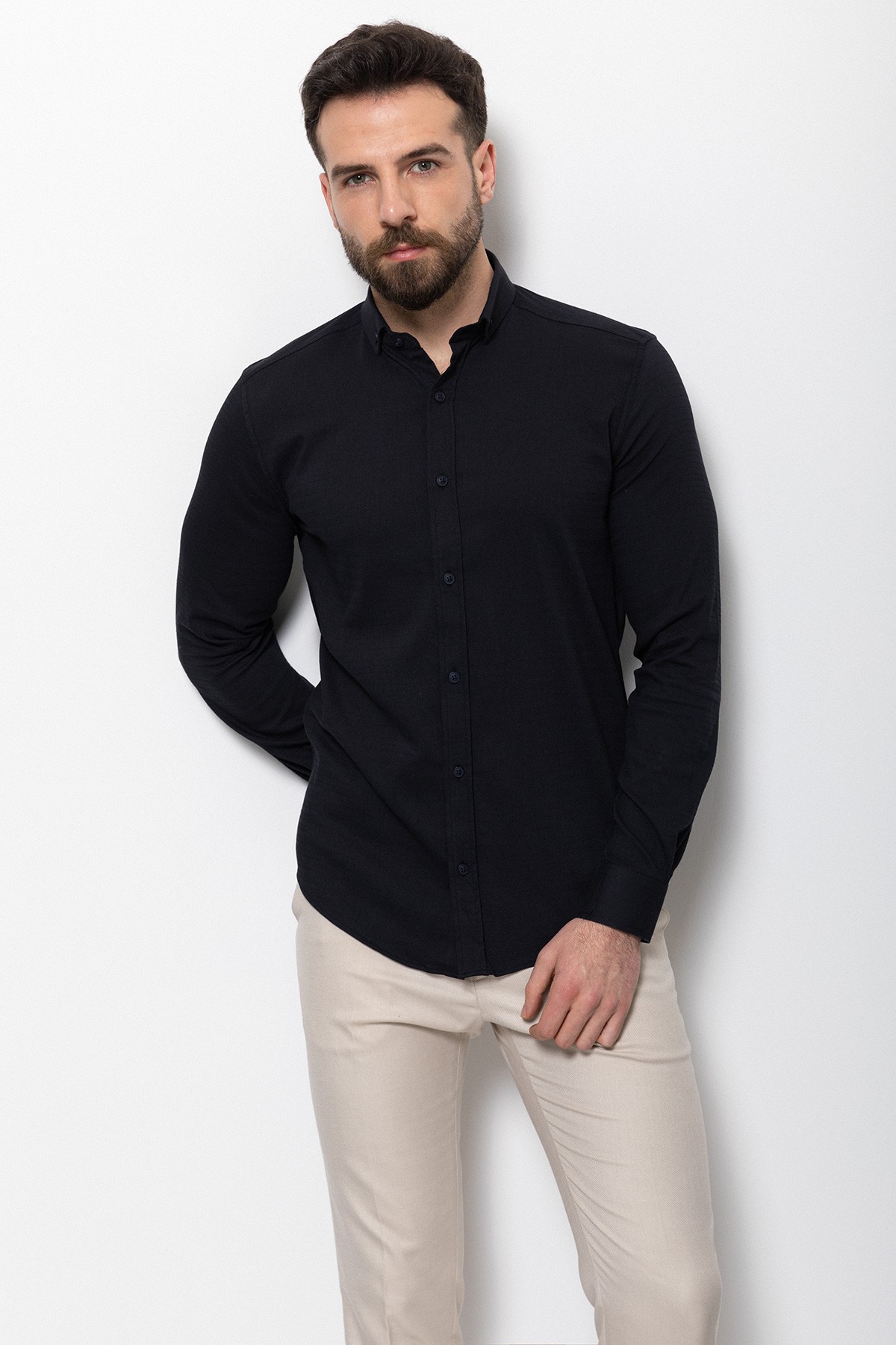 Desenli Slim Fit Erkek Gömlek - Lacivert