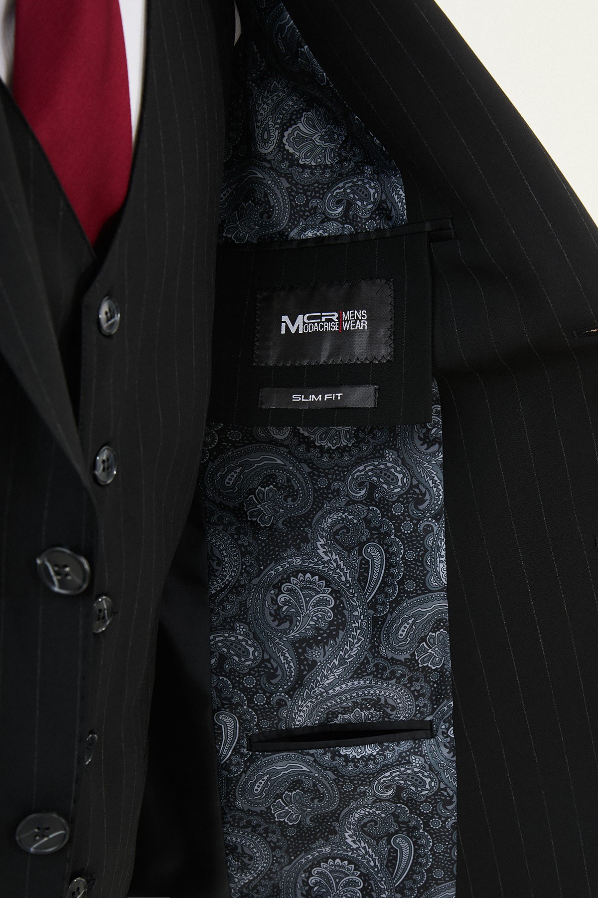 Çizgili Slim Fit Mono Yaka Yün Erkek Takım Elbise