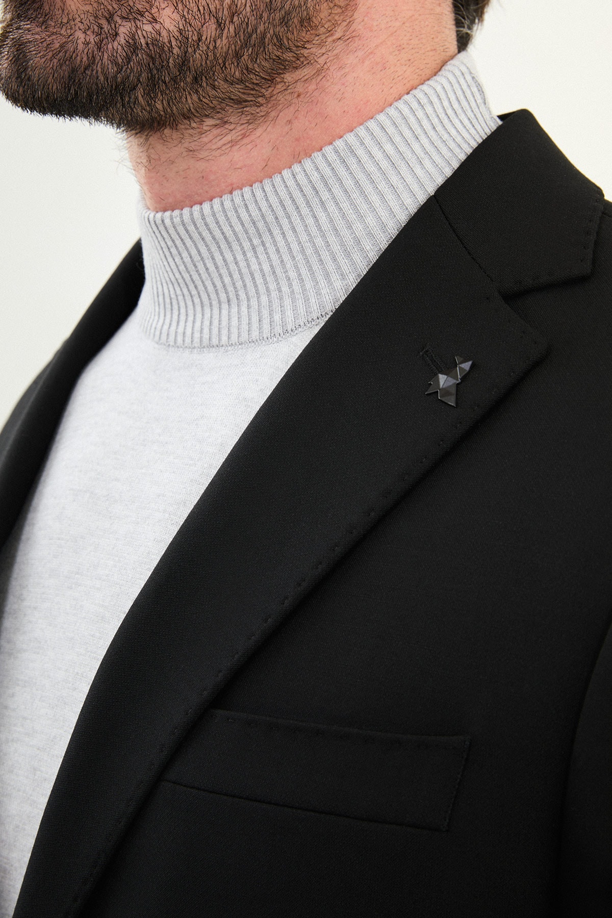 Düz Slim Fit Mono Yaka Torba Cepli Metal Düğmeli Erkek Ceket