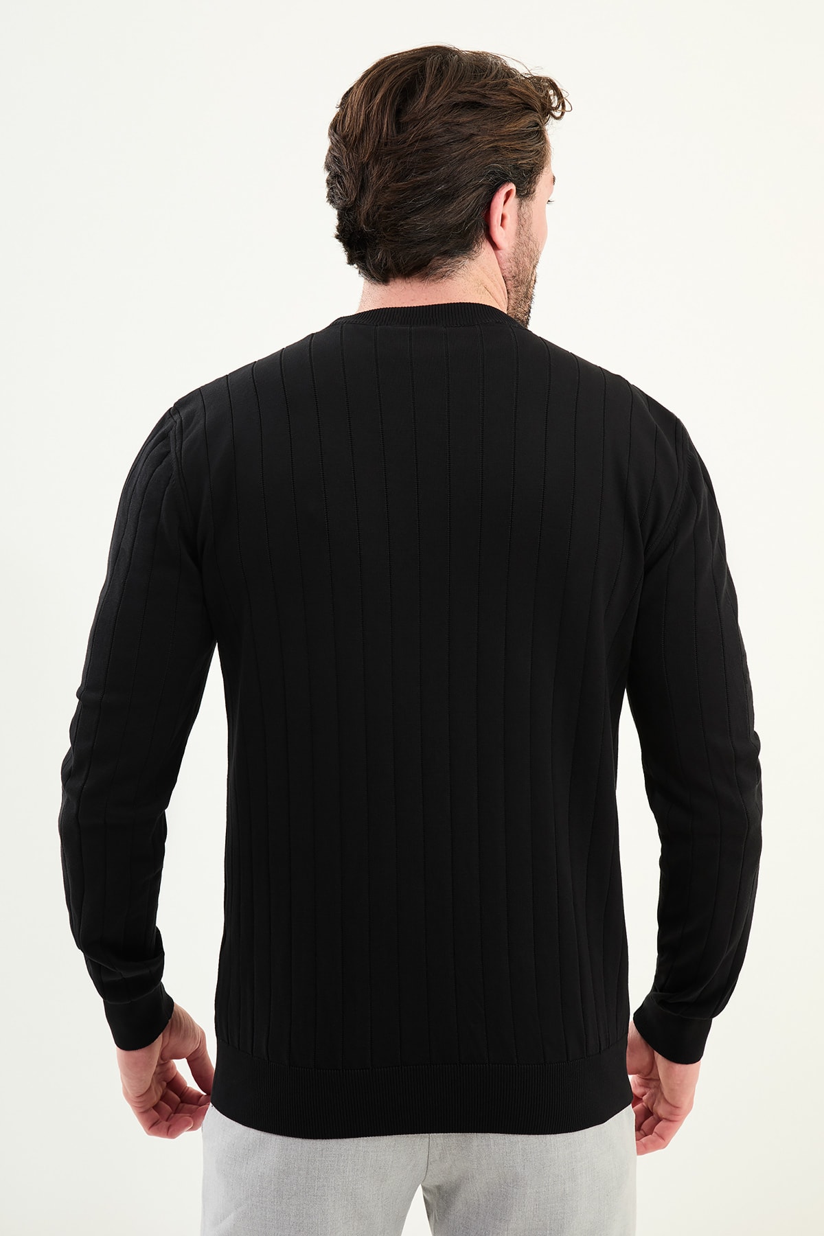 Desenli Slim Fit Bisiklet Yaka Erkek Triko Kazak