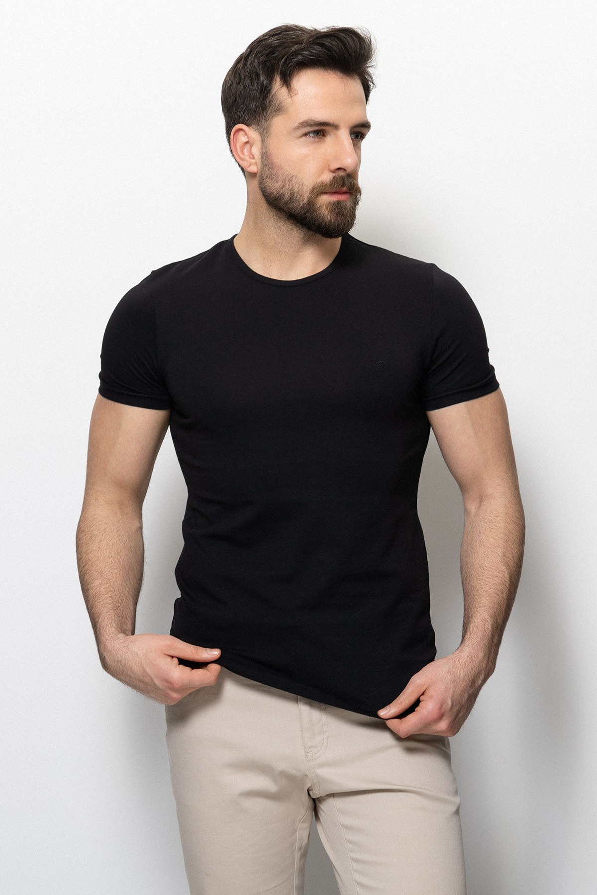 Düz Super Slim Fit Bisiklet Yaka Basic Erkek T-Shirt