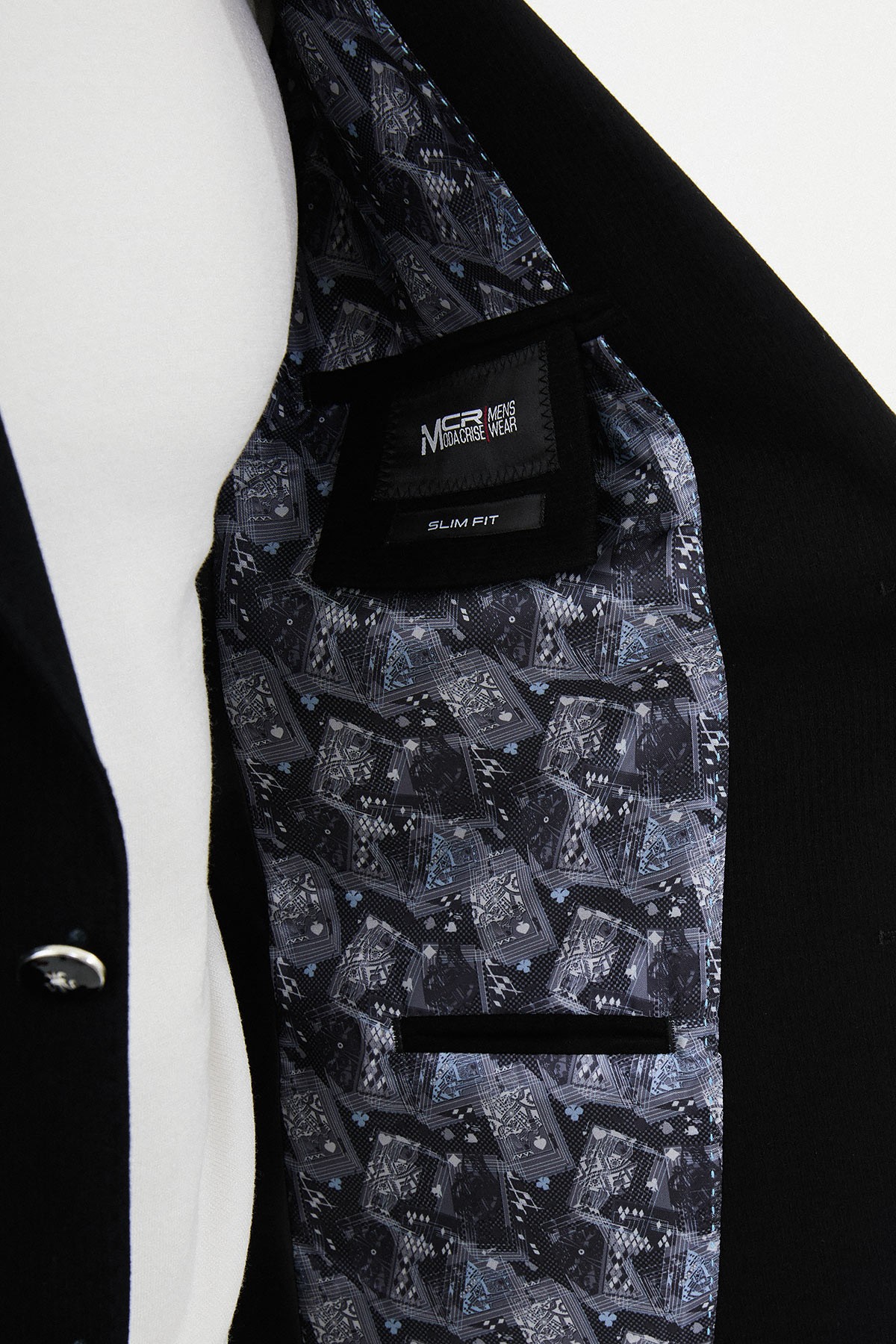Çizgili Slim Fit Torba Cep Mono Yaka Erkek Ceket