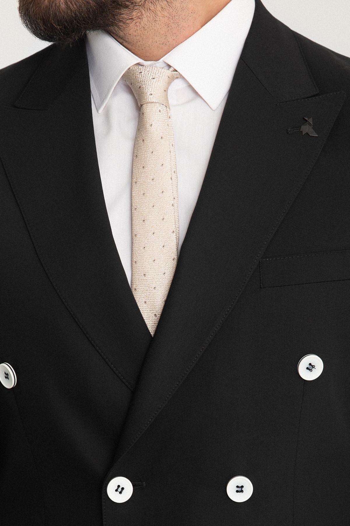 Düz Slim Fit Geniş Yaka Kruvaze Erkek Takım Elbise