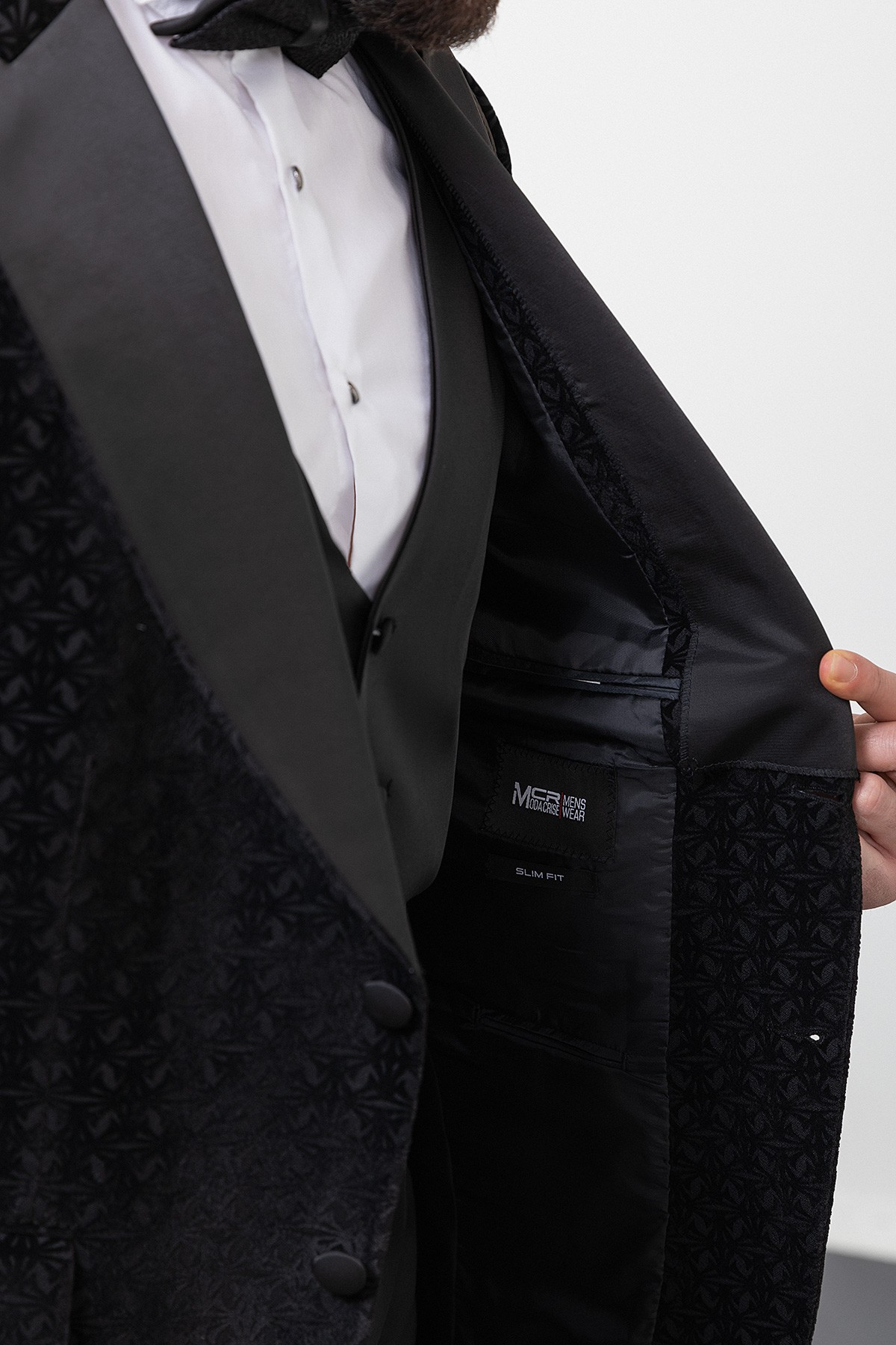 Desenli Slim Fit Geniş Yaka Kadife Erkek Damatlık