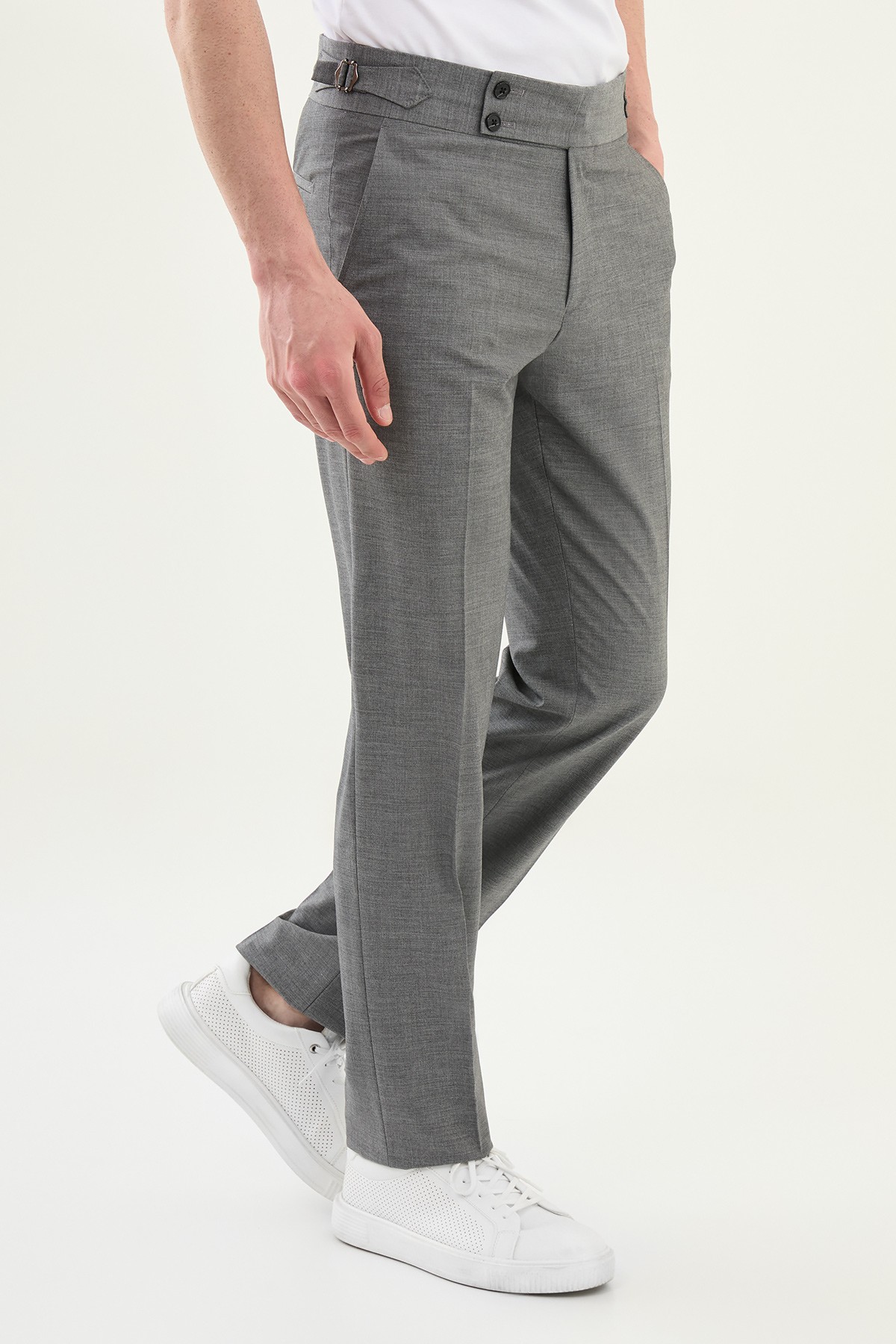Düz Slim Fit Beli Tokalı Erkek Pantolon