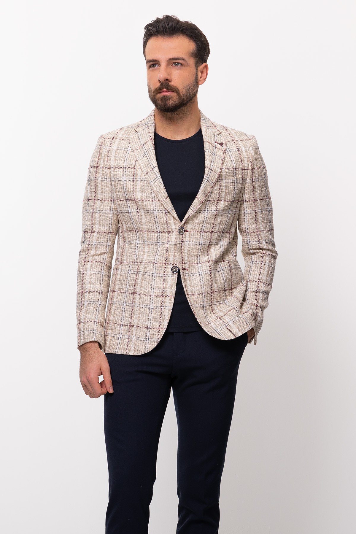 Ekoseli Slim Fit Erkek Ceket