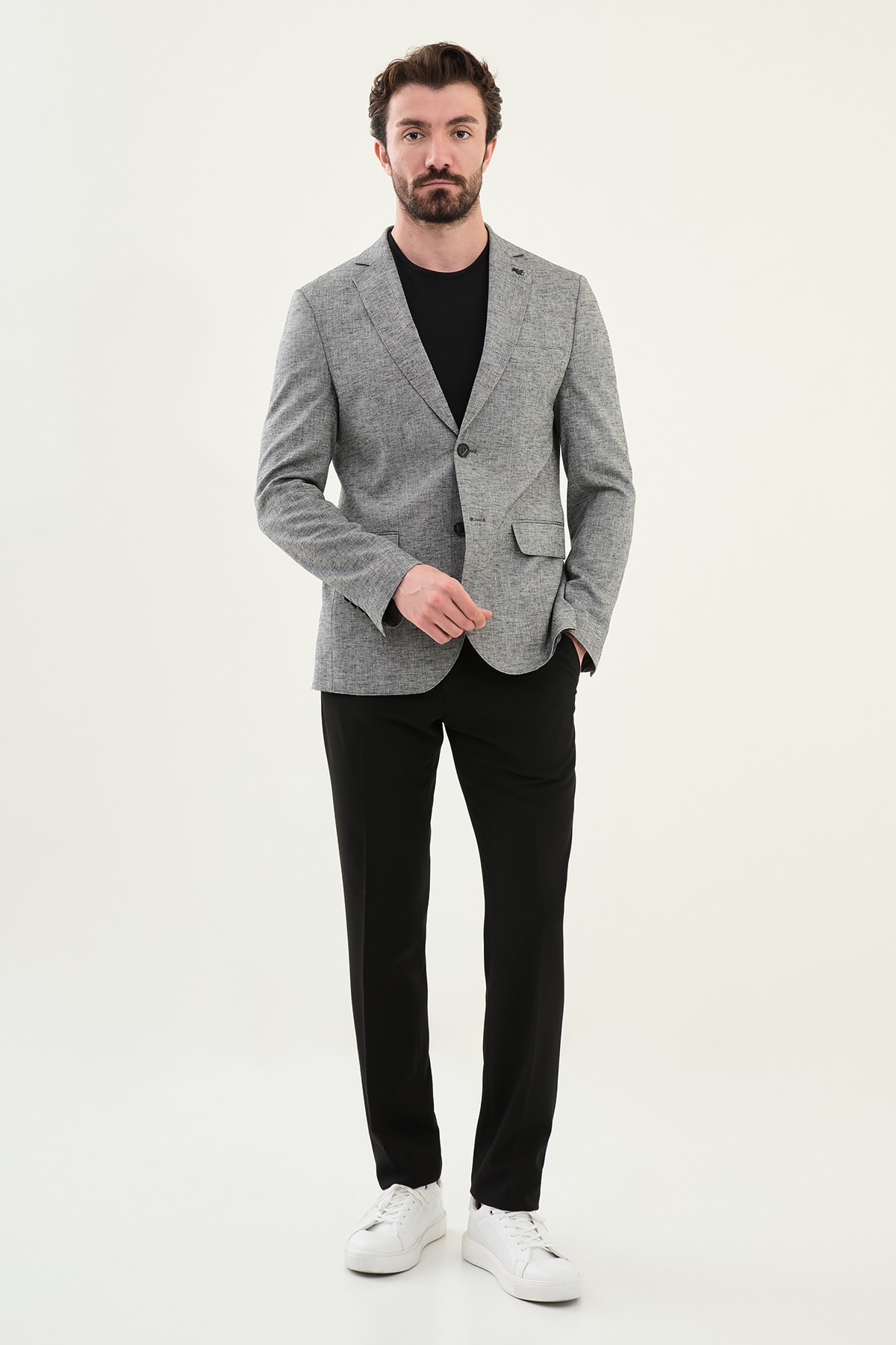 Kırçıllı Slim Fit Mono Yaka Keten Erkek Ceket