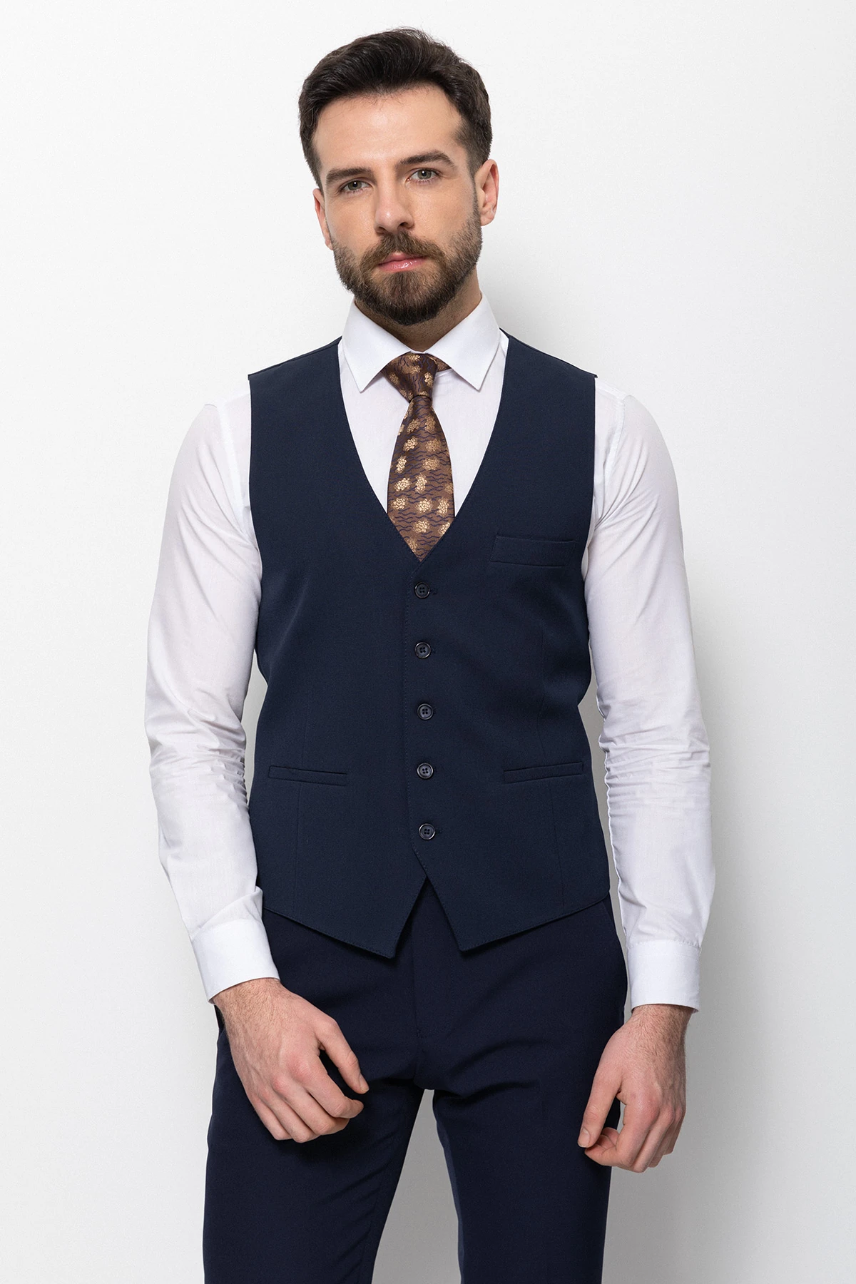 Düz Slim Fit Klasik Erkek Yelek - Lacivert