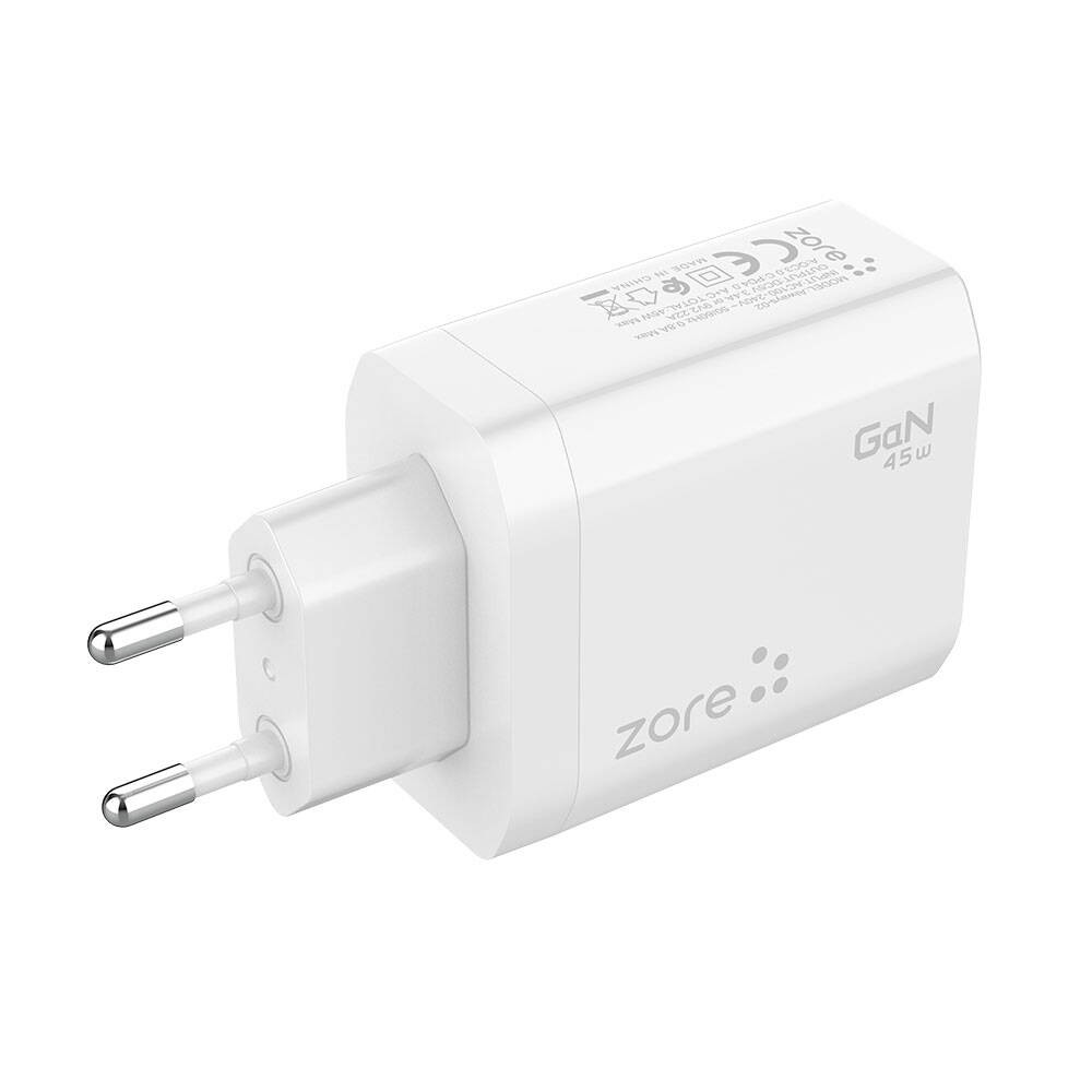 Zore Always-02 GaN Tech Type-C PD4.0 USB-A QC3.0 Hızlı Şarj Özellikli Seyahat Şarj Başlığı 45W