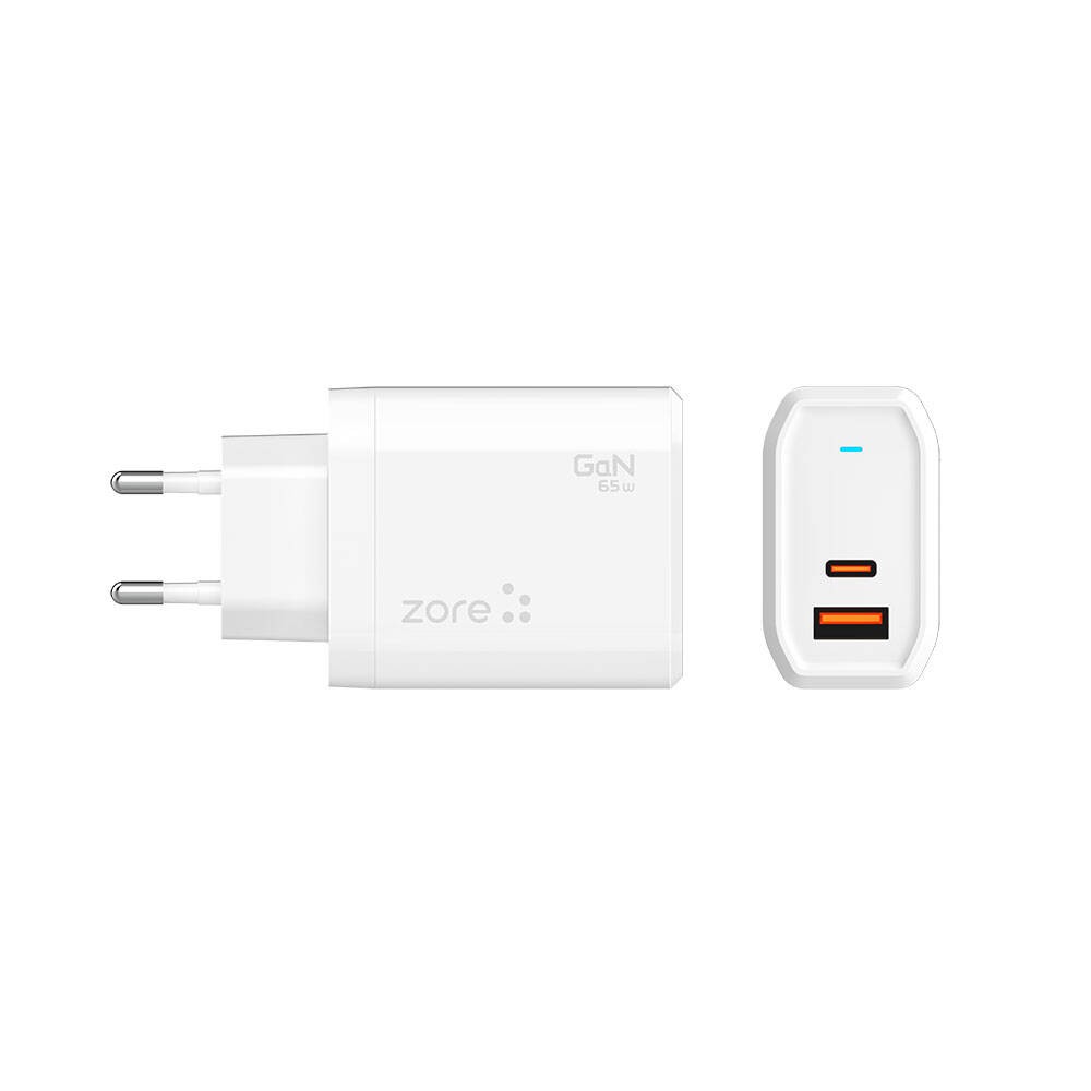 Zore Always-01 GaN Tech Type-C PD4.0 USB-A QC3.0 Hızlı Şarj Özellikli Seyahat Şarj Başlığı 65W