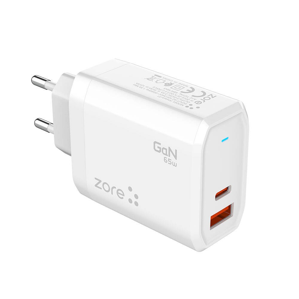 Zore Always-01 GaN Tech Type-C PD4.0 USB-A QC3.0 Hızlı Şarj Özellikli Seyahat Şarj Başlığı 65W