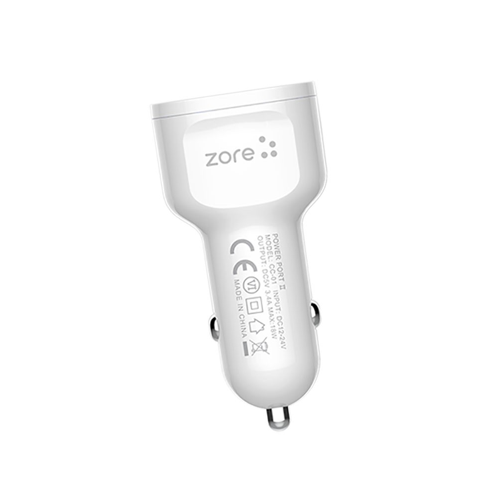 Zore CC-01 Hızlı Şarj Özellikli LED Işıklı Dual USB Araç Şarj Başlığı 18W