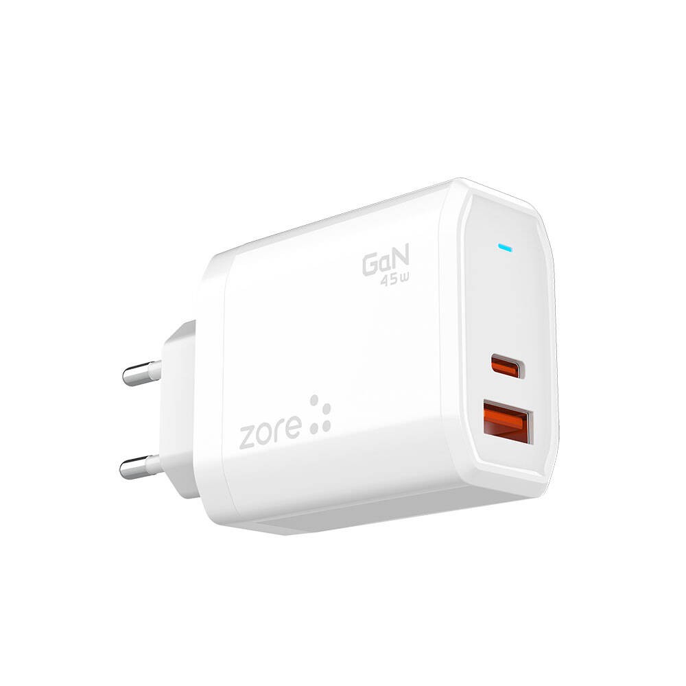 Zore Always-02 GaN Tech Type-C PD4.0 USB-A QC3.0 Hızlı Şarj Özellikli Seyahat Şarj Başlığı 45W