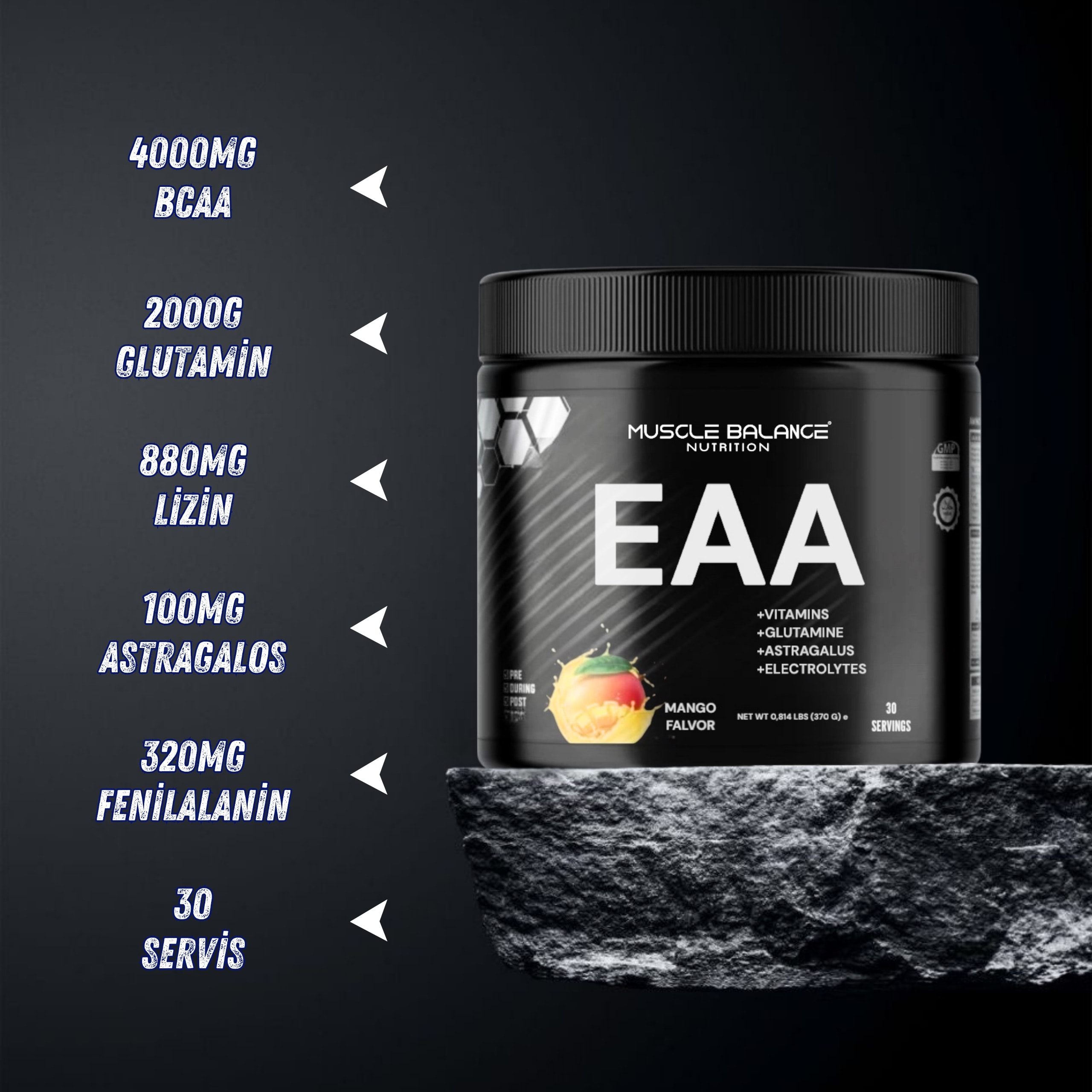 EAA Essential Amino Acid Mango 370 Gr 30 Servis