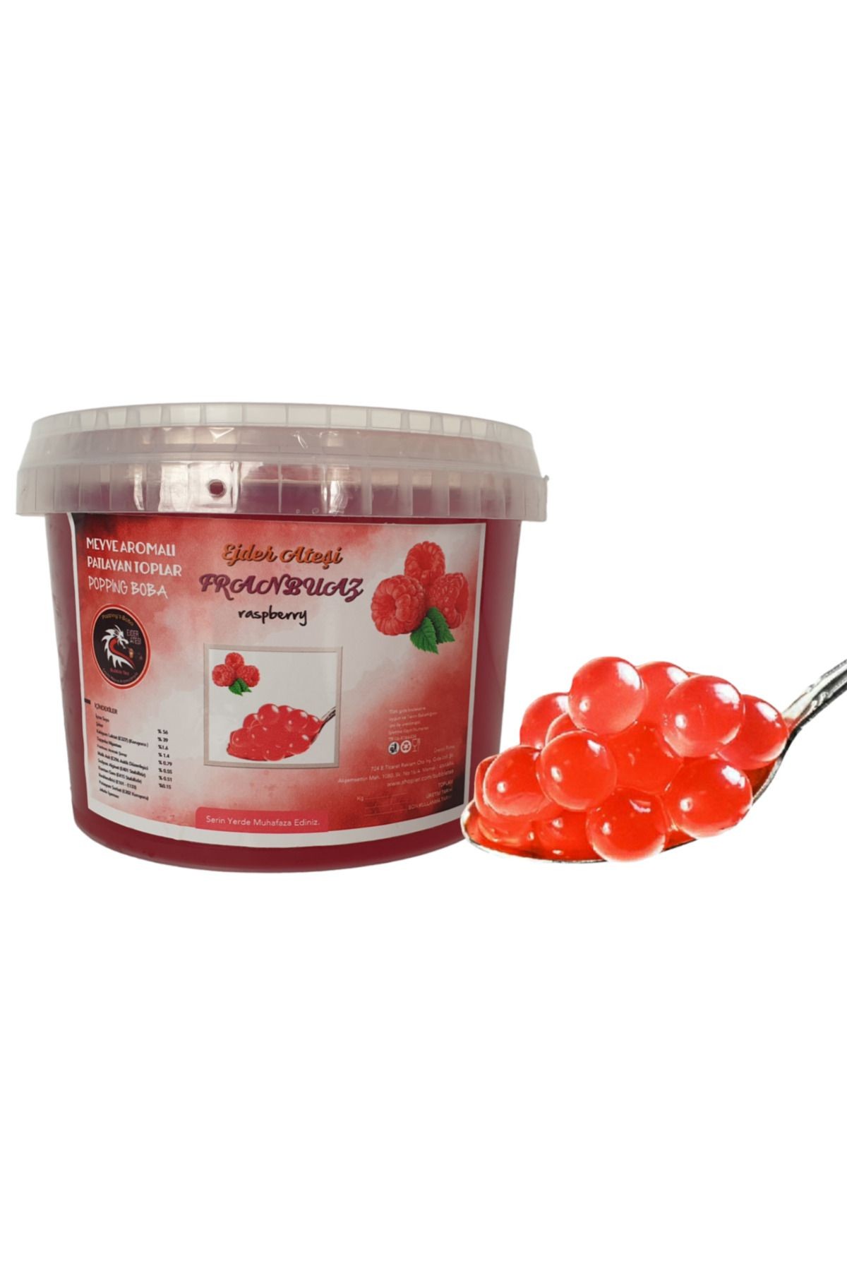 Frambuaz Aromalı Bubble Tea incileri 3.4 KG.Popping Boba