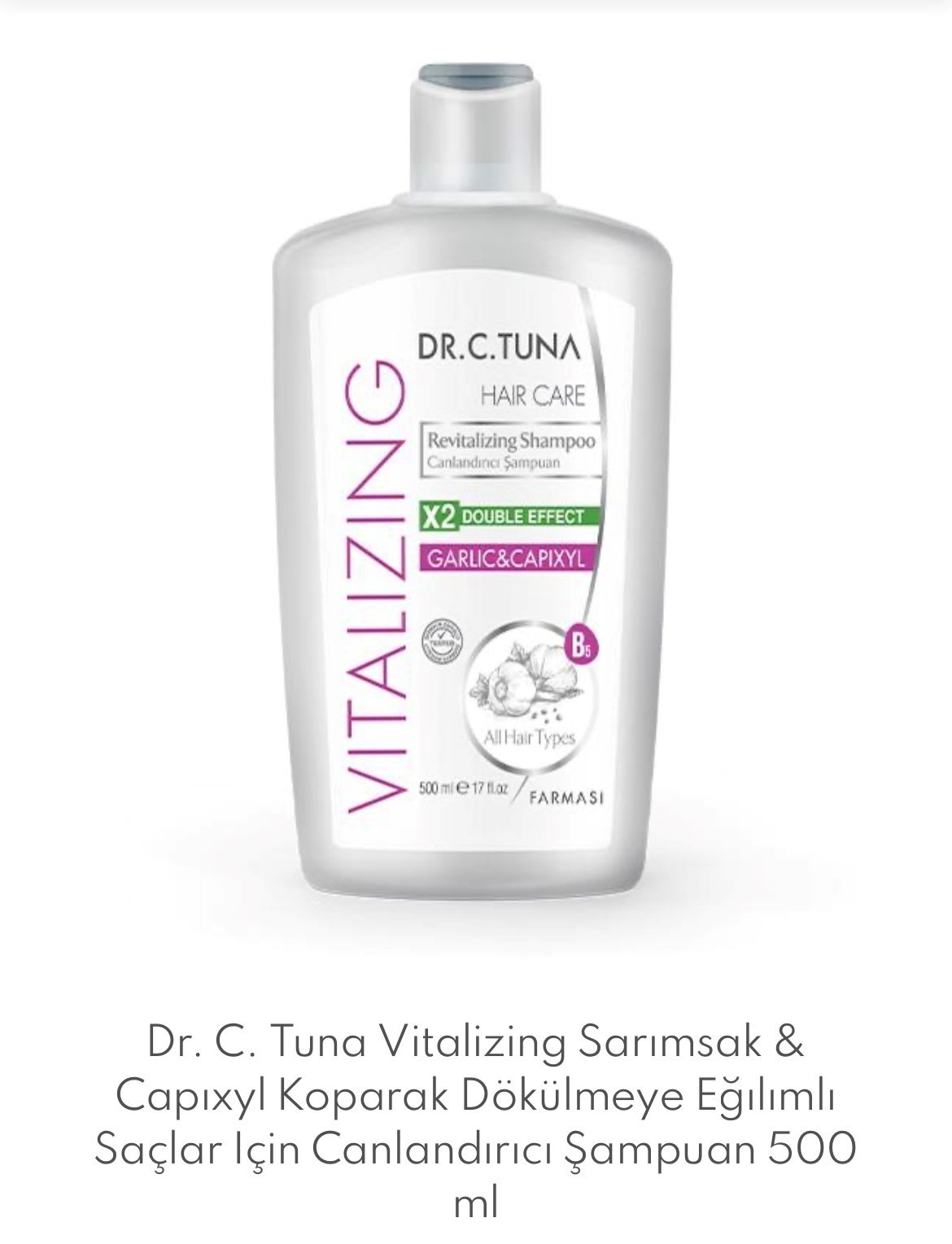 Dr. C. Tuna Vitalizing Sarımsak & Capıxyl Koparak Dökülmeye Eğılımlı Saçlar Için Canlandırıcı Şampuan 500 ml