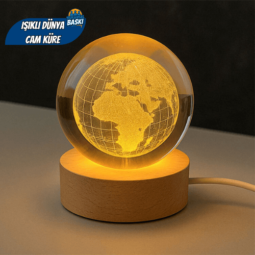 3D DÜNYA IŞIKLI CAM KÜRE