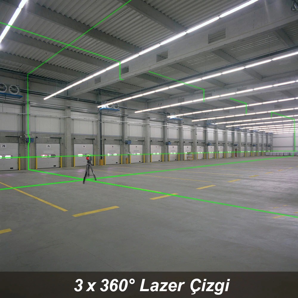 KOBB KBL34G 40 Metre Profesyonel Li-ion Şarjlı 3X360derece Otomatik Hizalamalı Yeşil Çapraz Çizgi Lazer Distomat