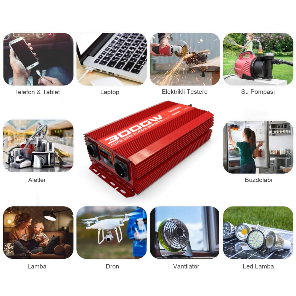 KOBB Kbn3000 12v/220v 3000watt Tam Sinüs Dönüştürücü Invertör