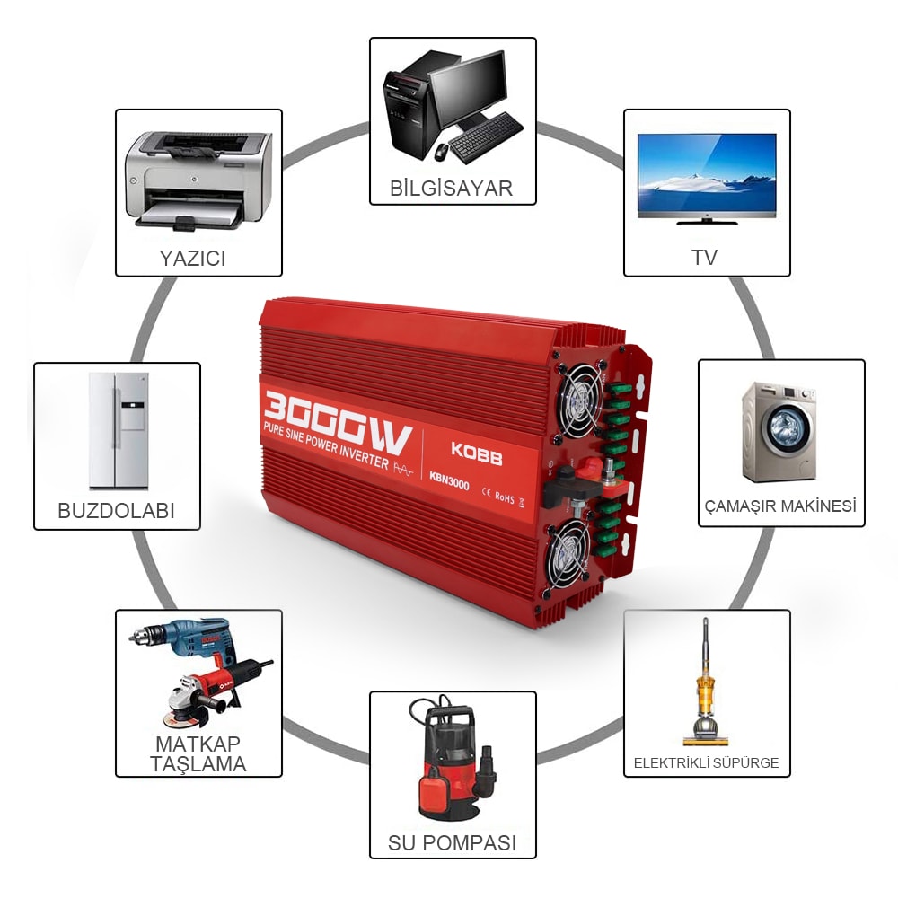 KOBB Kbn3000 12v/220v 3000watt Tam Sinüs Dönüştürücü Invertör