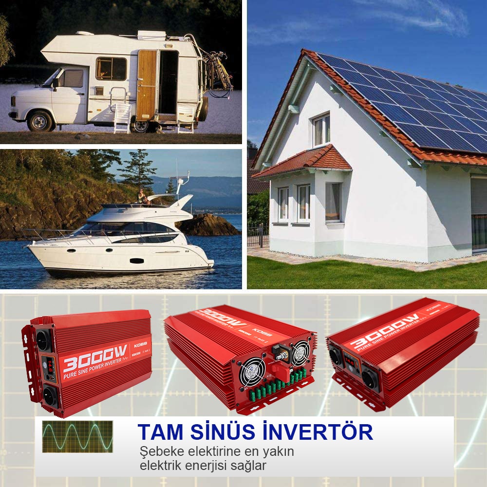 KOBB Kbn3000 12v/220v 3000watt Tam Sinüs Dönüştürücü Invertör