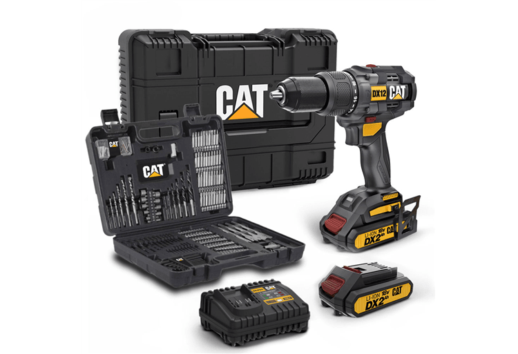 Cat DX12SET 18Volt/2.0Ah Li-ion Çift Akülü Kömürsüz Profesyonel Darbeli Matkap+DA01903 201 Parça Del